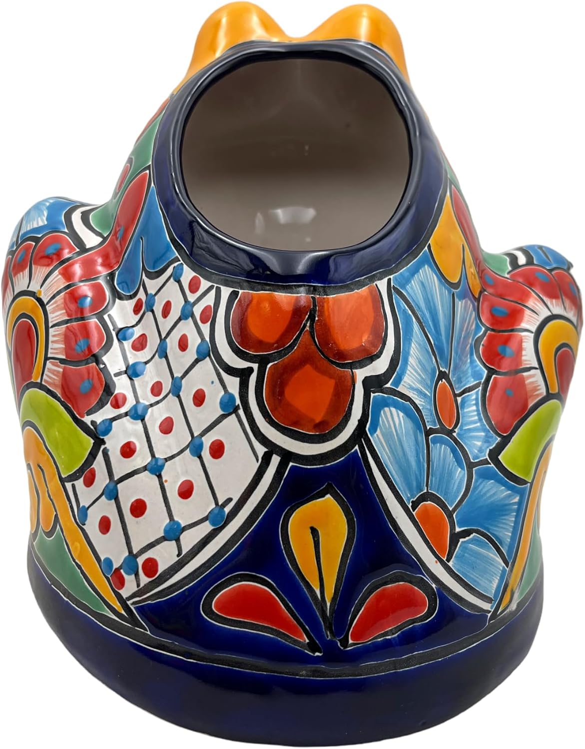 Talavera Frog Planter Mexican Pottery Folk Art Multicolor Animal Pot Vase Indoor Hand Painted Outdoor Handmade Home Decor 10.5" (Multi 3)
