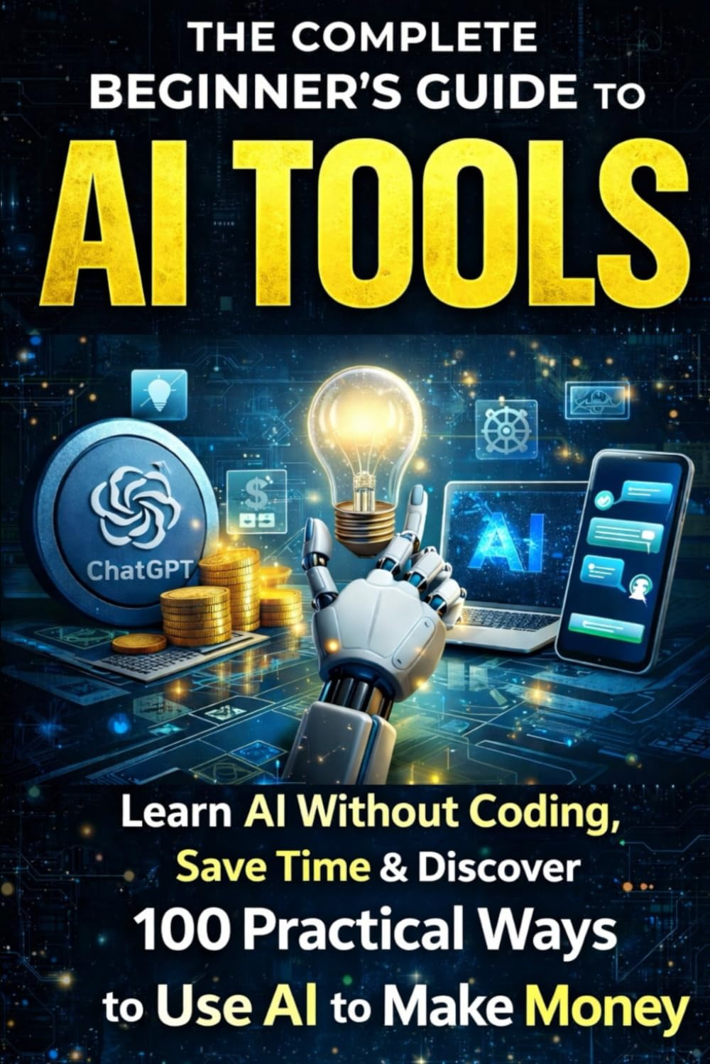 The Complete Beginner’s Guide to AI Tools: Learn AI Without Coding, Save Time Daily,: & Discover 100 Practical Ways to Use AI to Make Money