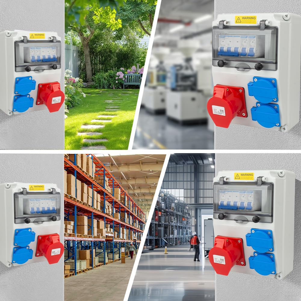Distributore di Corrente 230 V, Copri Quadro Elettrico con Prese 2x230V e 1xCEE 16A Cablate, Quadro Elettrico da Cantiere IP44 con Interruttore Ls, Distributore Quadri Elettrici
