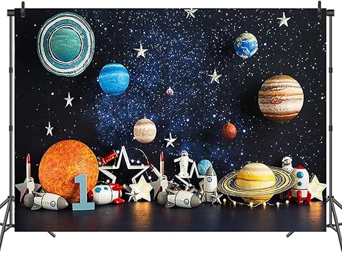 Miniatura 4 de Telón de fondo de fotografía del espacio exterior universo planeta estrella galaxia astronauta cohete decoración de fiesta de cumpleaños para niños