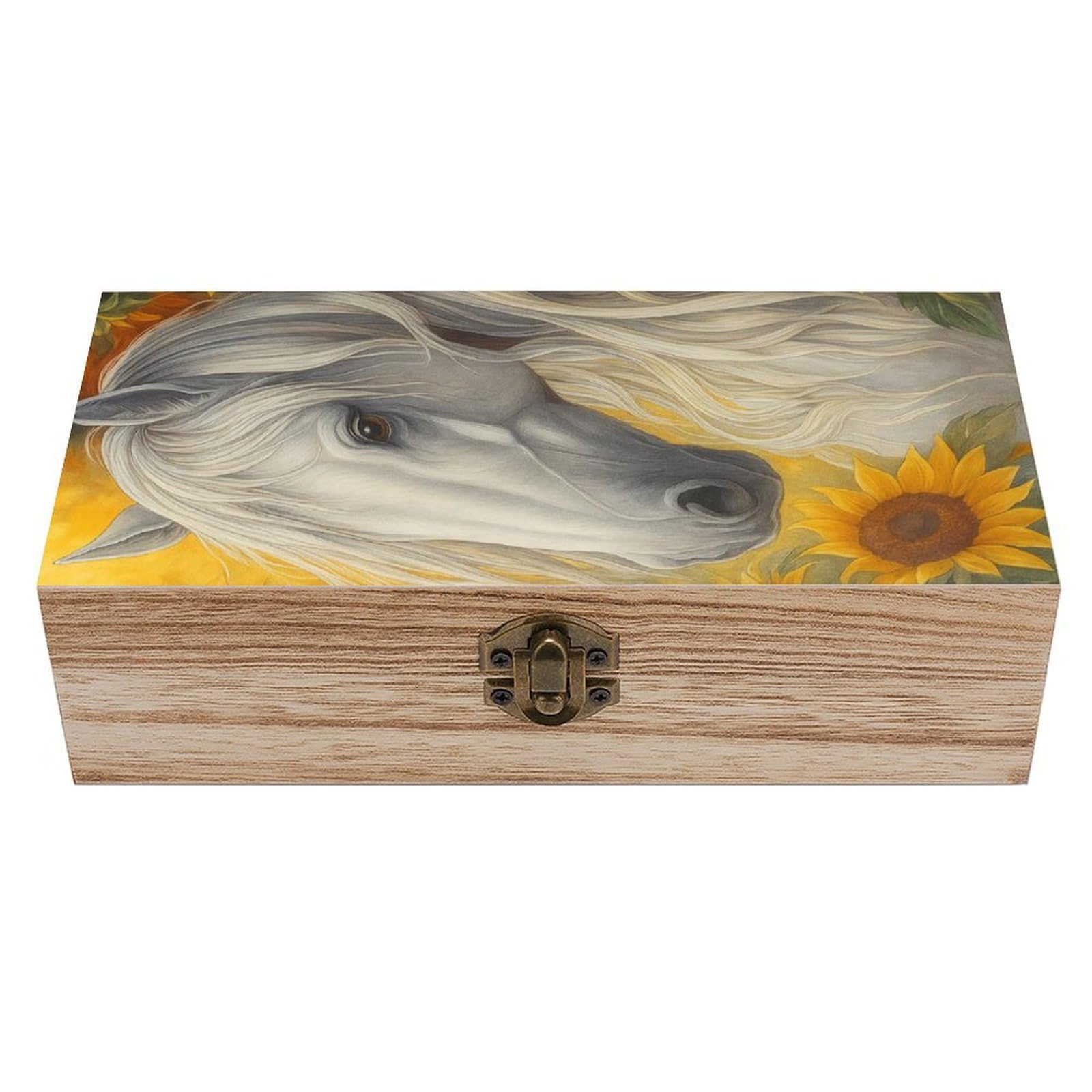 HLBSDM Handsome Horse in Sunflower Bush Wooden Storage Vintage Keepsake Decorative Boxs