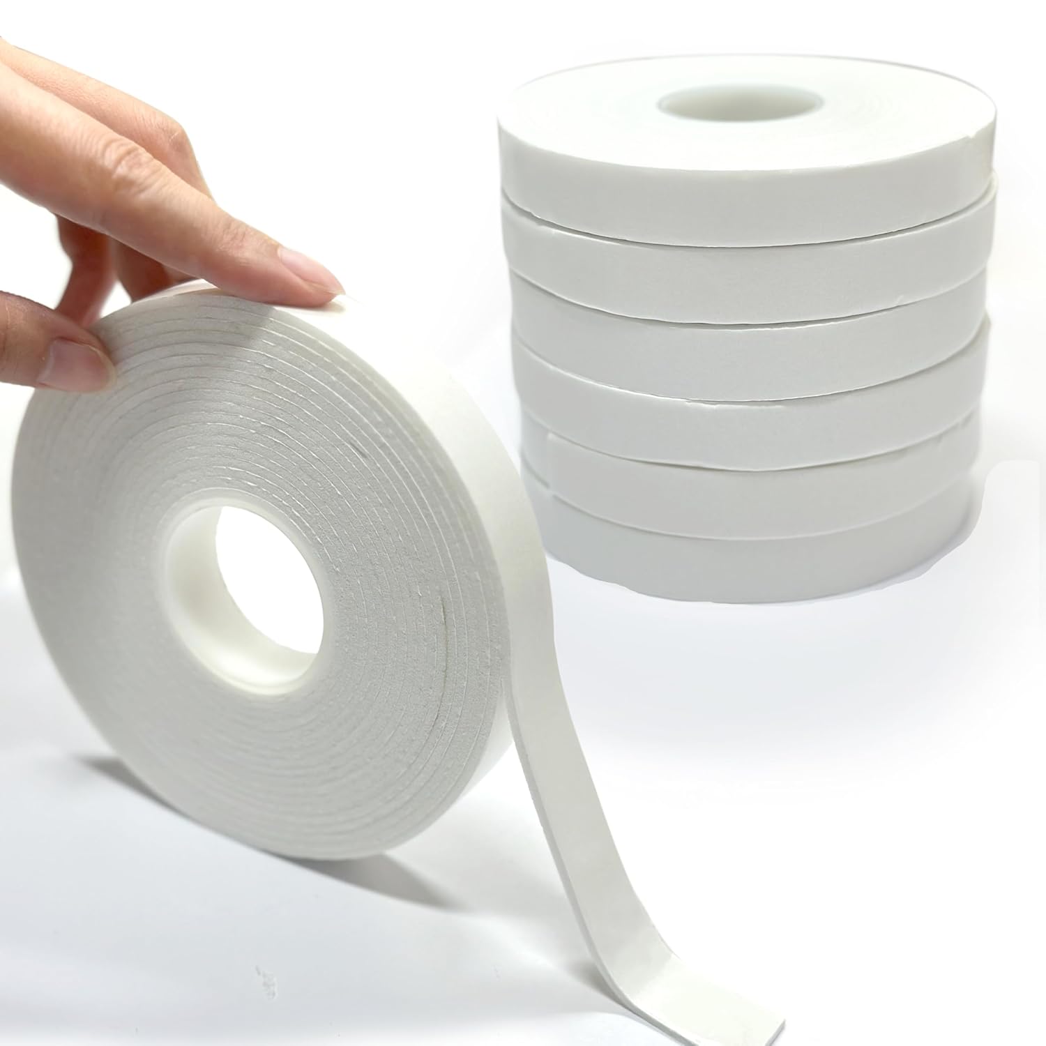 6 Rolls Double Sided Heavy Duty Foam Tape 18mm x 2mm x 5m, Weatherproof Adhesive for Indoor & Outdoor Use, Ideal for Home, Office, Car, Gap Filling, Decorative Mountings, and Trim