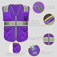 Vista 3 de HYCOPROT Chalecos de seguridad reflectantes de malla de alta visibilidad con bolsillos y cremallera, cumple con las normas ANSI/ISEA