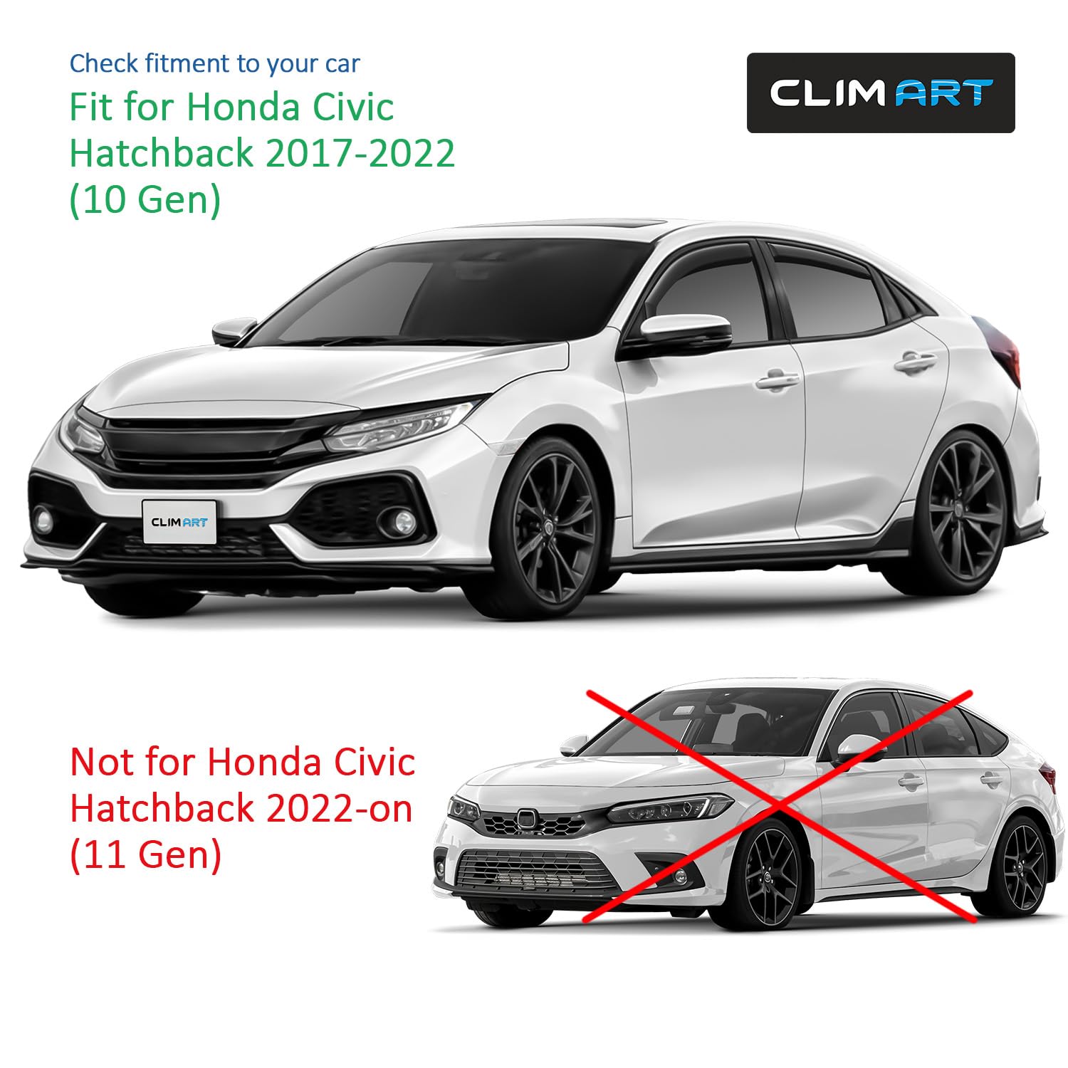 CLIM ART en Canal Deflectores de Aire para/compatible con Honda Civic 17-22 Hatchback X - Deflectors Ventanilla - Accesorios Coche -Derivabrisas -Deflectores de Viento - Cortavientos Ventana Coche-4ud