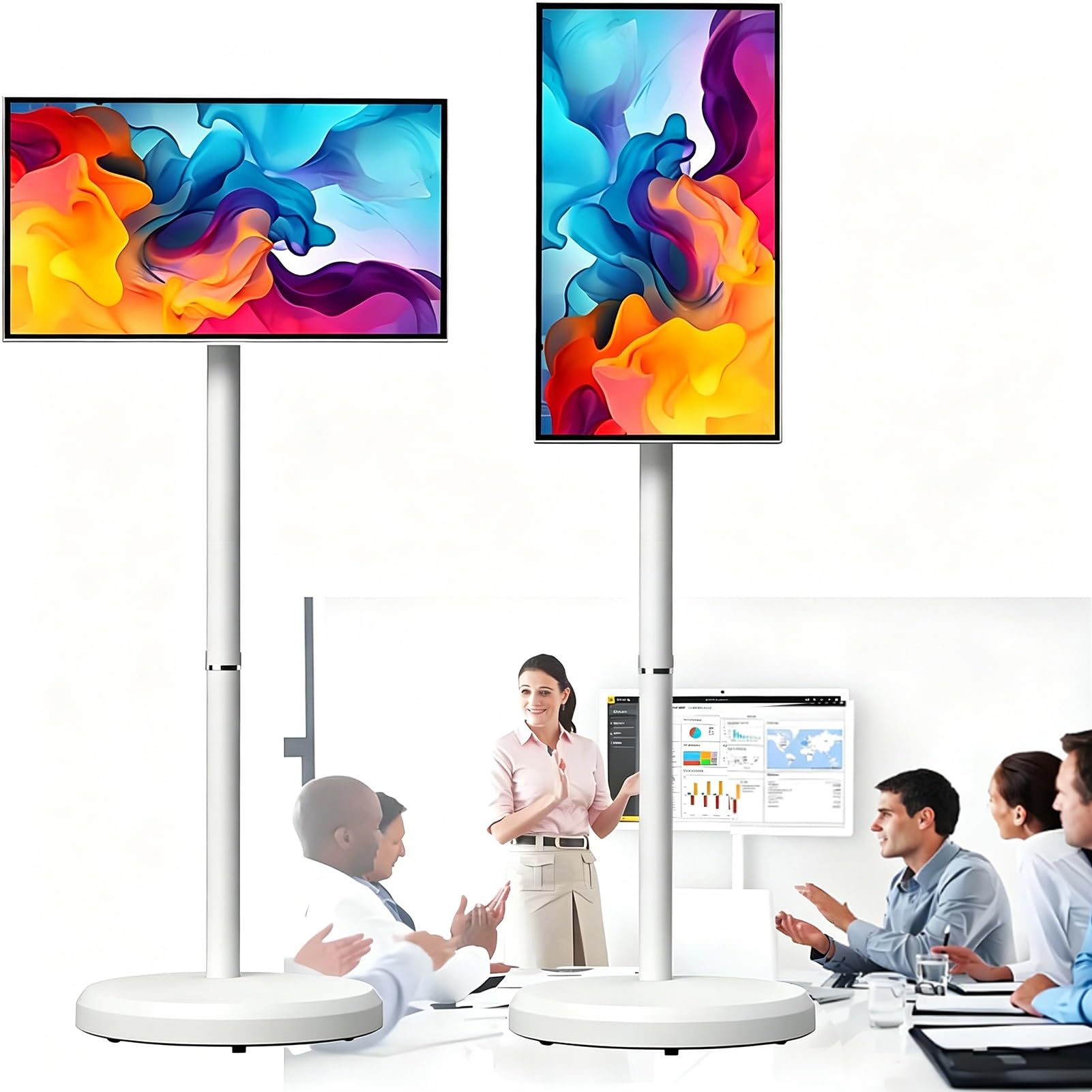 21,5 Pollici TV Portatile con Piedistallo,Monitor Touchscreen con Ruote,Display All-In-One con Inclinazione e Rotazione,Batteria Integrata 5 Ore per Soggiorno,Camera da Letto,Ufficio Domestico