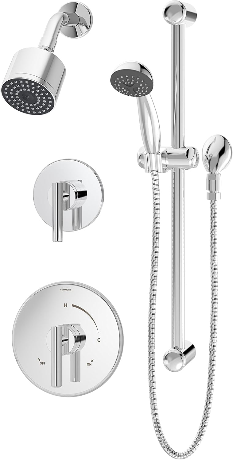 Symmons 3505-H321-V-CYL-1.5-TRM Dia 2-Handle 1-Spray Shower Trim with 1-Spray Hand Shower (Valves Not Included)