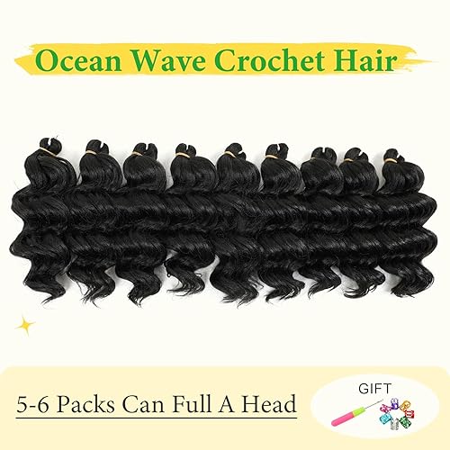 Miniatura 4 de AMELI Pelo de ganchillo Ocean Wave de 9 pulgadas, 7 paquetes de cabello rizado trenzado para mujeres negras, extensiones de cabello de ganchillo de