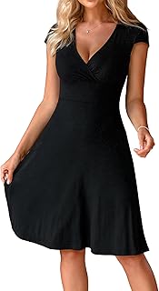 Beyove Summer Dress Women's Knee-Length V-Neck Floral Dress A Line Short Sleeve Jersey Dress Floral Summer Wrap Dress Beach Dress