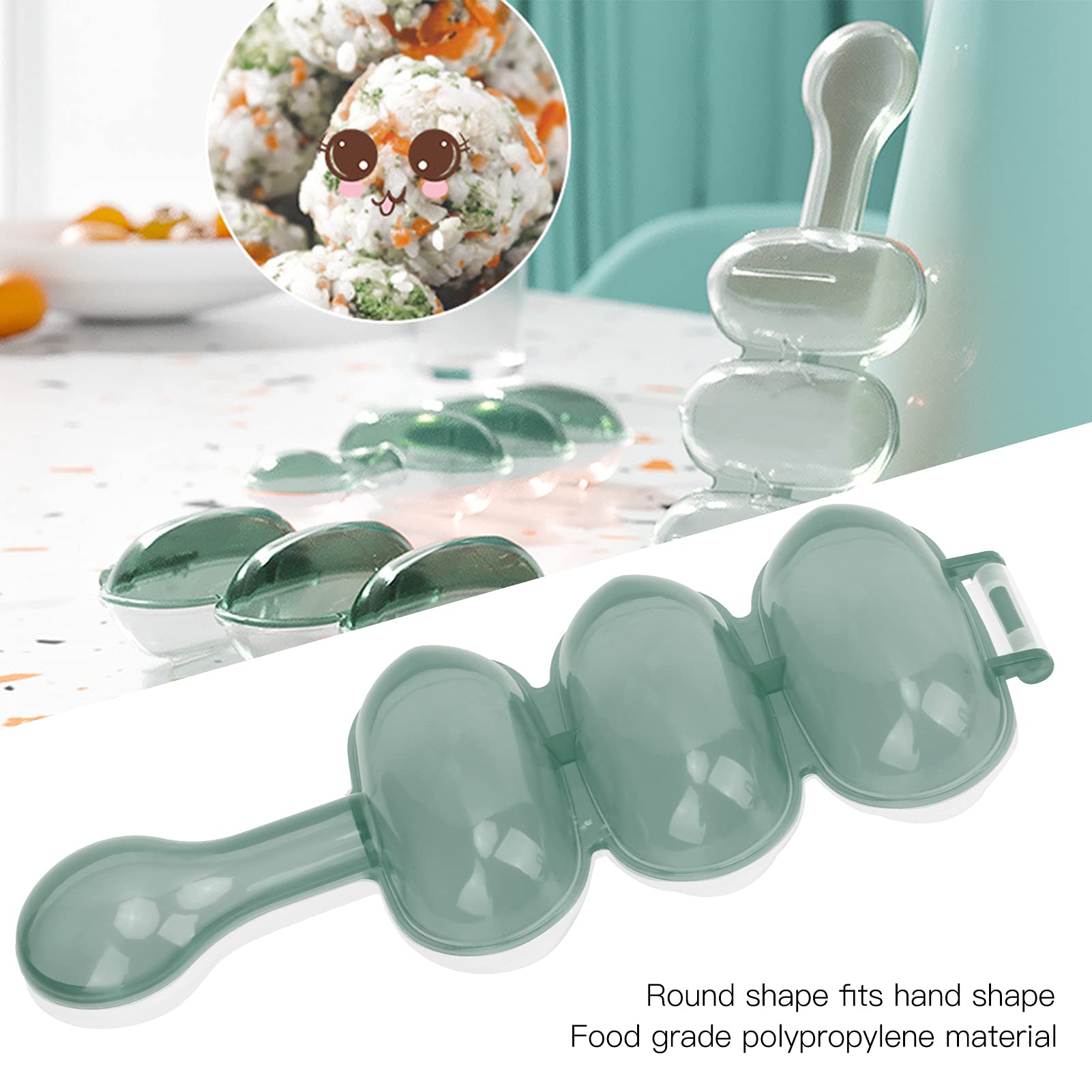 Rice Ball Maker Shake, DIY Lunch Rice Ball Shaker Food Decorating Mold for Kitchen Tools (Green)