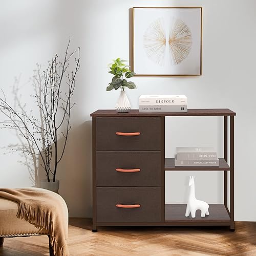 Miniatura 2 de AZL1 Life Concept Cómoda de tela marrón rústica, unidad organizadora de 4 cajones con 2 estantes, baúl de almacenamiento para dormitorio, entrada,