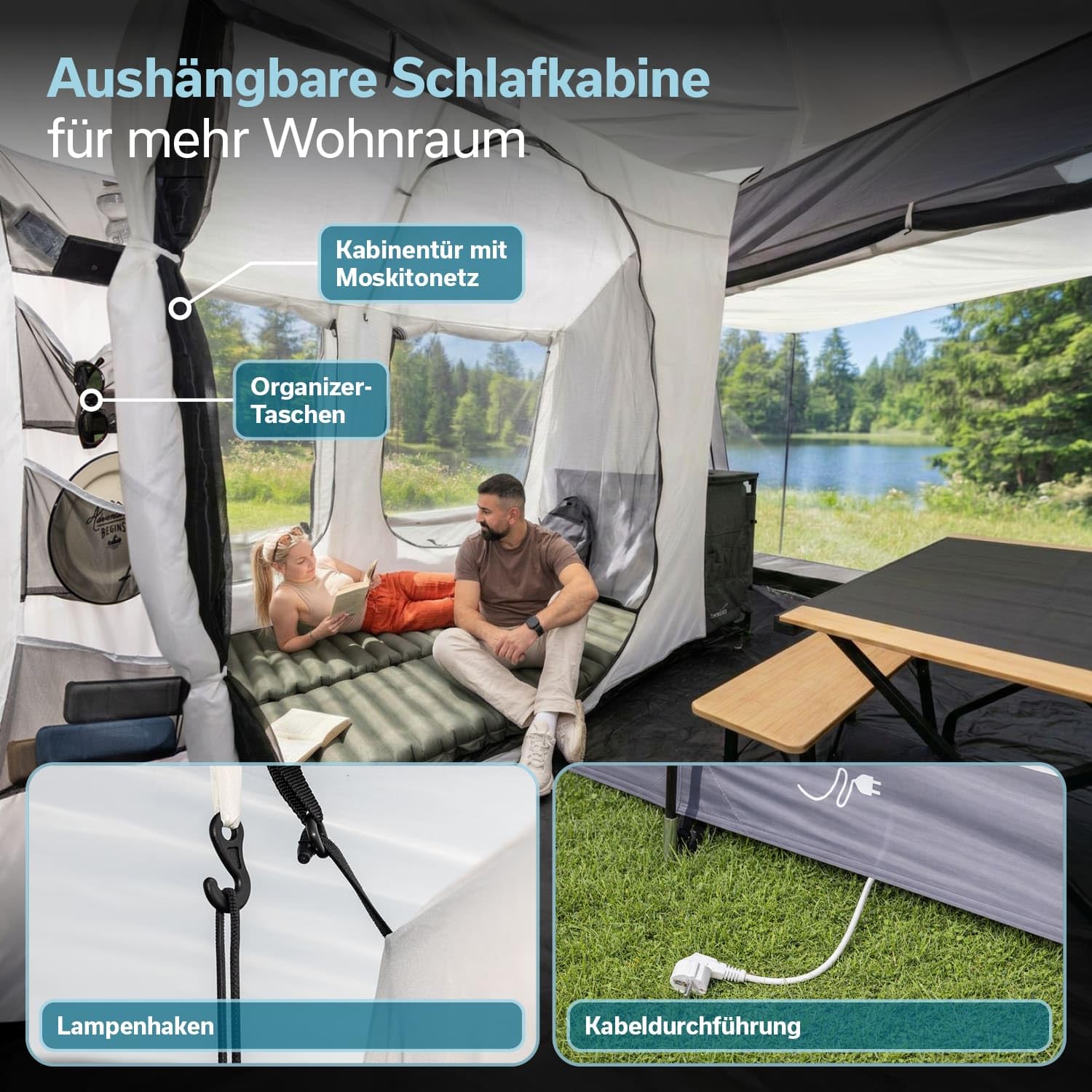 Skandika Busvorzelt Camper Tramp 2 Protect XL | Vorzelt für 2-4 Personen, eingenähter Boden, wasserdicht, 3000 mm Wassersäule, freistehend nutzbar | Zelt für Van, Minivan, Outdoor, Camping, Roadtrip