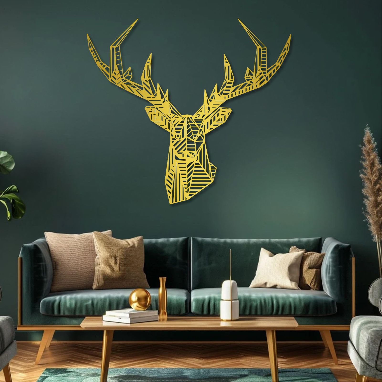 Decoración de Pared de Metal con Cabeza de Ciervo geométrica, decoración Abstracta de Ciervo, Animal para Sala de Estar, Dormitorio, Oficina, cabaña rústica (Negro, 90 x