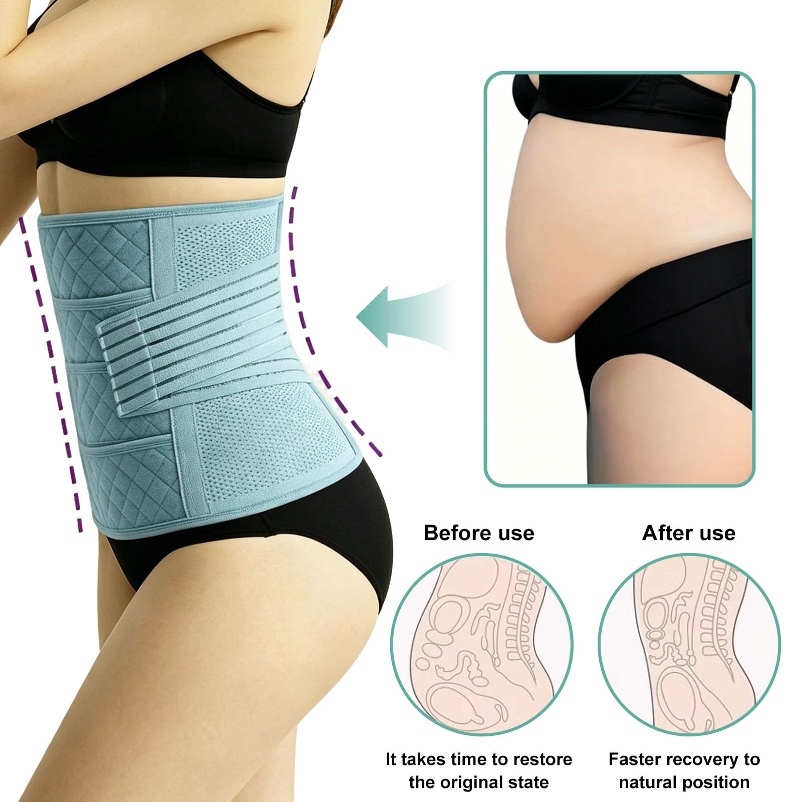 Faja Postparto 3 en 1 Cinturon Pelvico y Soporte Abdominal para Recuperacion de Cesarea y Parto Natural Banda Transpirable y Ajustable para Vientre Cintura y Pelvis