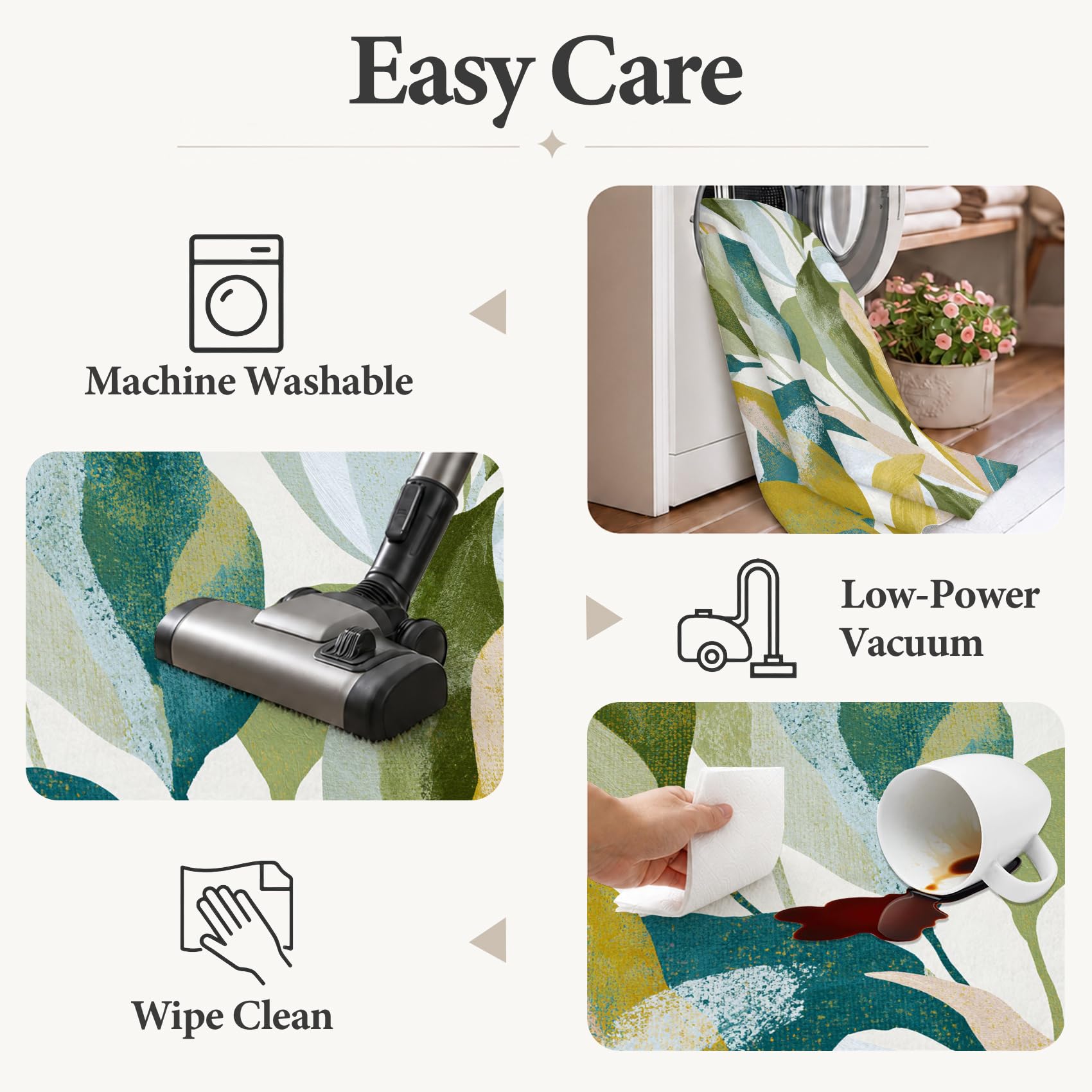Tapis Salon Feuilles Aquarelle 200x300cm Lavable en Machine Antidérapant
