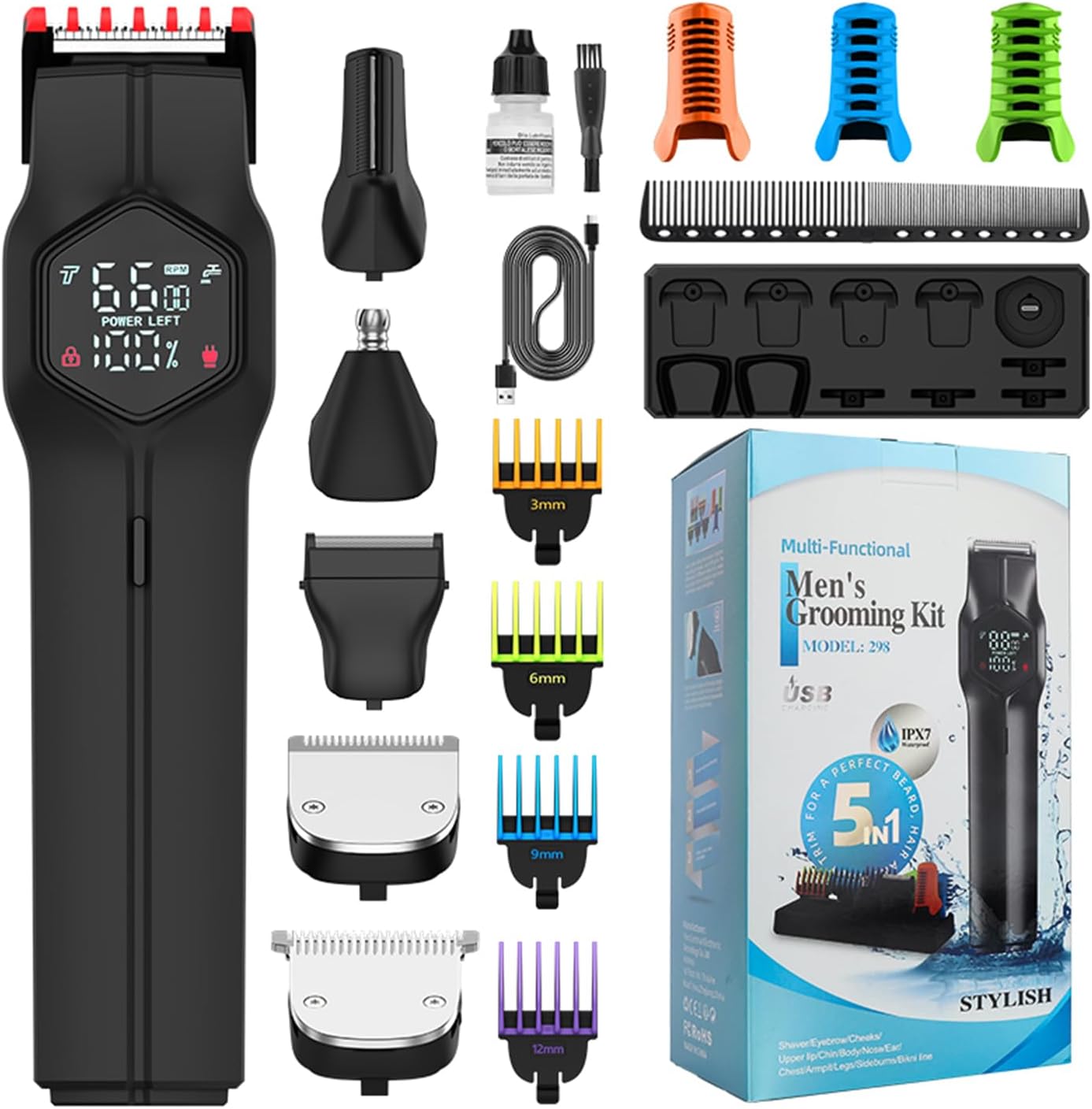 Beard Trimmer for Men, Electric Razor Shaver, Waterproof Electric Razor for Men, Hair Trimmer, Nose Hair Trimmer, Cordless Hair Clippers, Adjustable Beard Grooming Kit