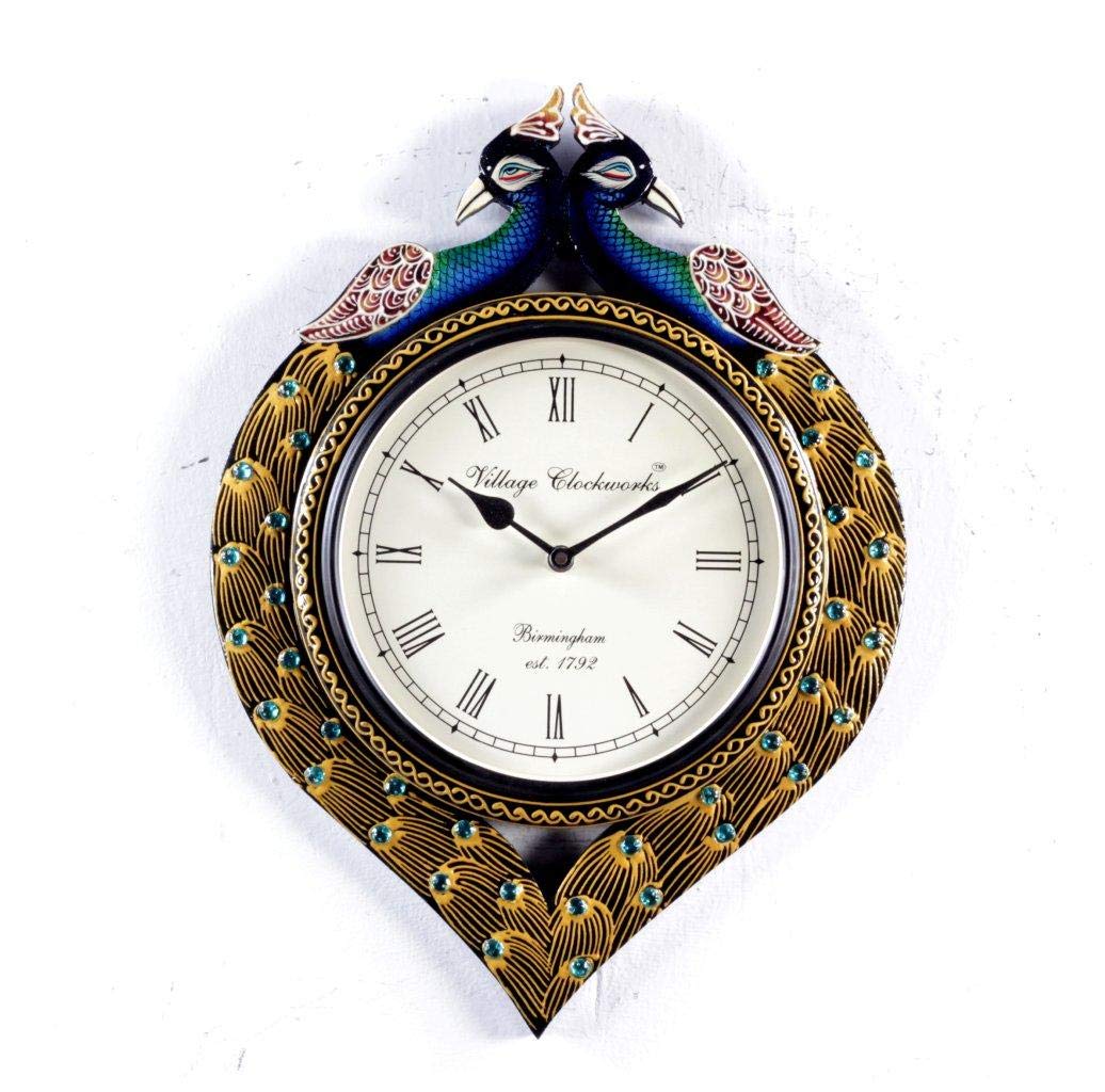 Buy Home and Bazaar Traditional Peacock Shape Wall Clock 12x16 Inch, 8" Dial Online at Low