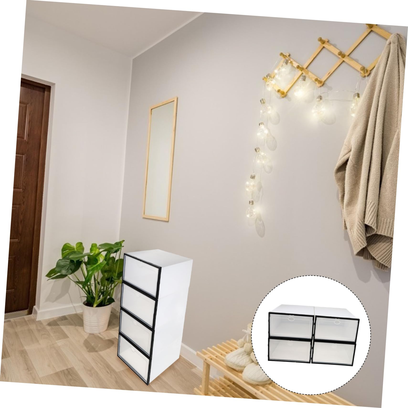 VALICLUD Cajas de Almacenamiento Transparentes Paquete de 4 Unidades Apilables Diseño de Apertura Conveniente para Zapatos de Plástico Blanco Hogar