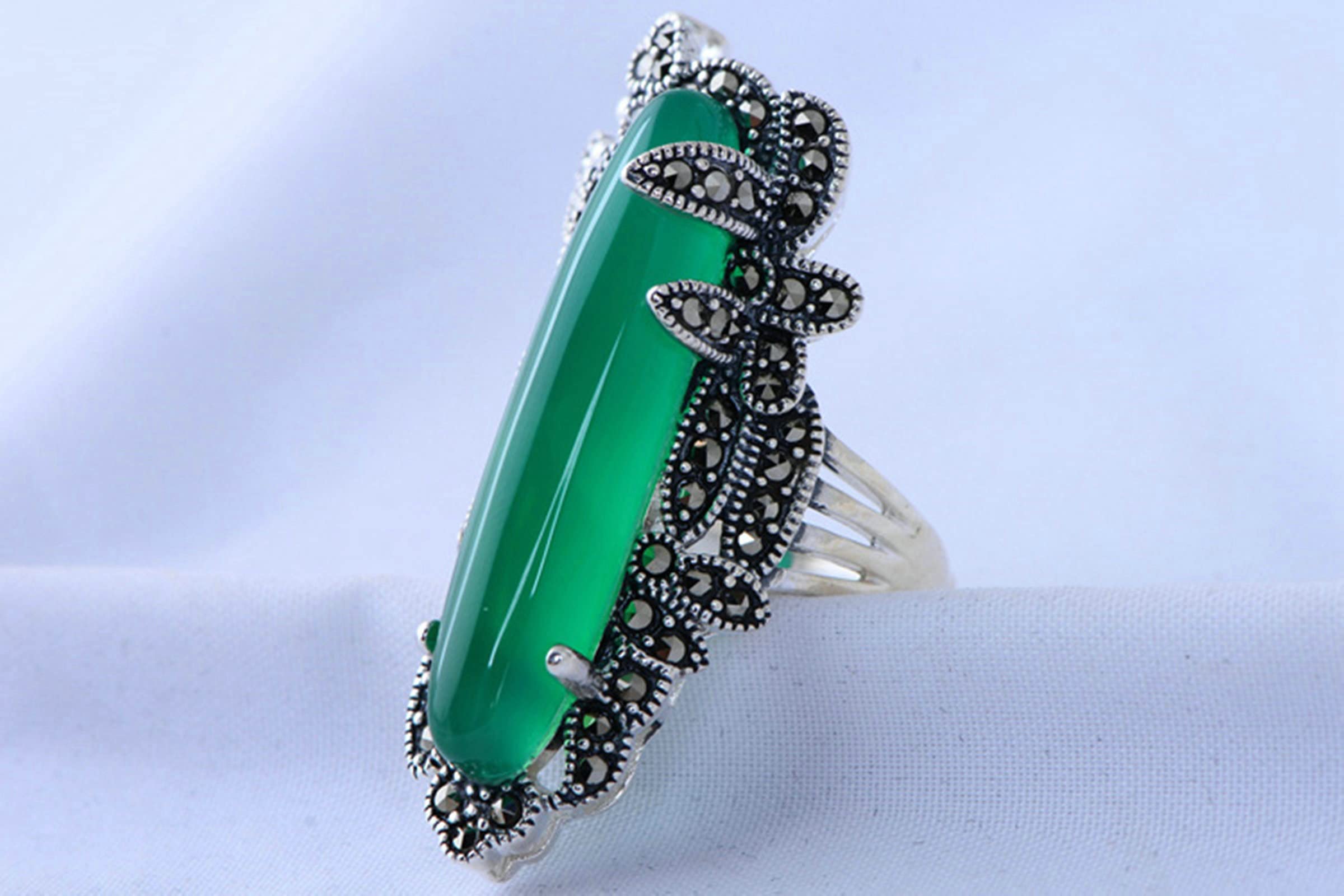 Aeici Anillos 925, Alianza Regulable Vieja Piedra Verde Anillo Mujer