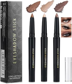 3 Pack Brown Eyeshadow Stick Set   Creamy, Waterproof & Smudge-Proof Eye Crayon with Shimmer   Twist-Up Eyeliner Pencil for Mature Eyes, Long-Wear & Smooth Application
