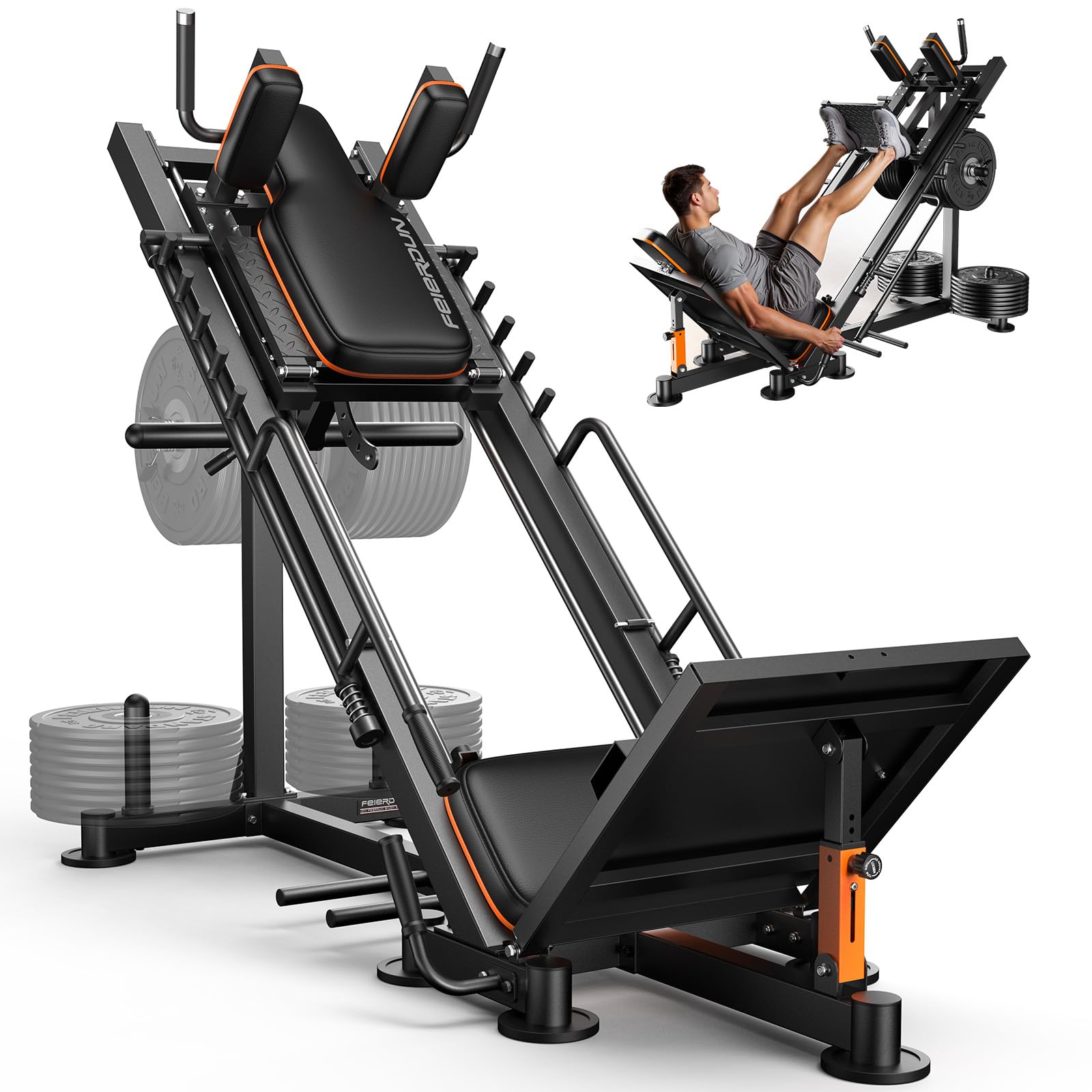 FEIERDUN Leg Press Hack Squat Machine, 3-in-1 Adjustable Hack Squat Machine for Home Gym with Linear Bearing, Leg Press Hack Squat Combo for Full Lower Body Workout