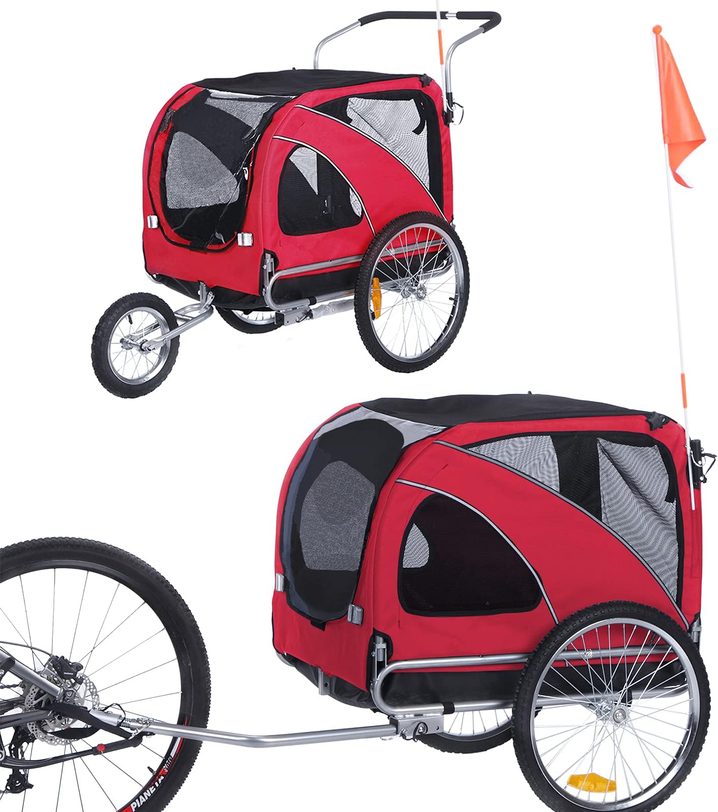 Sepnine Leopets Bike Dog Carry 3 in1 Large pet Dog Bike Trailer Bicycle Trailer with Jogger and Stroller 10202 (Red)