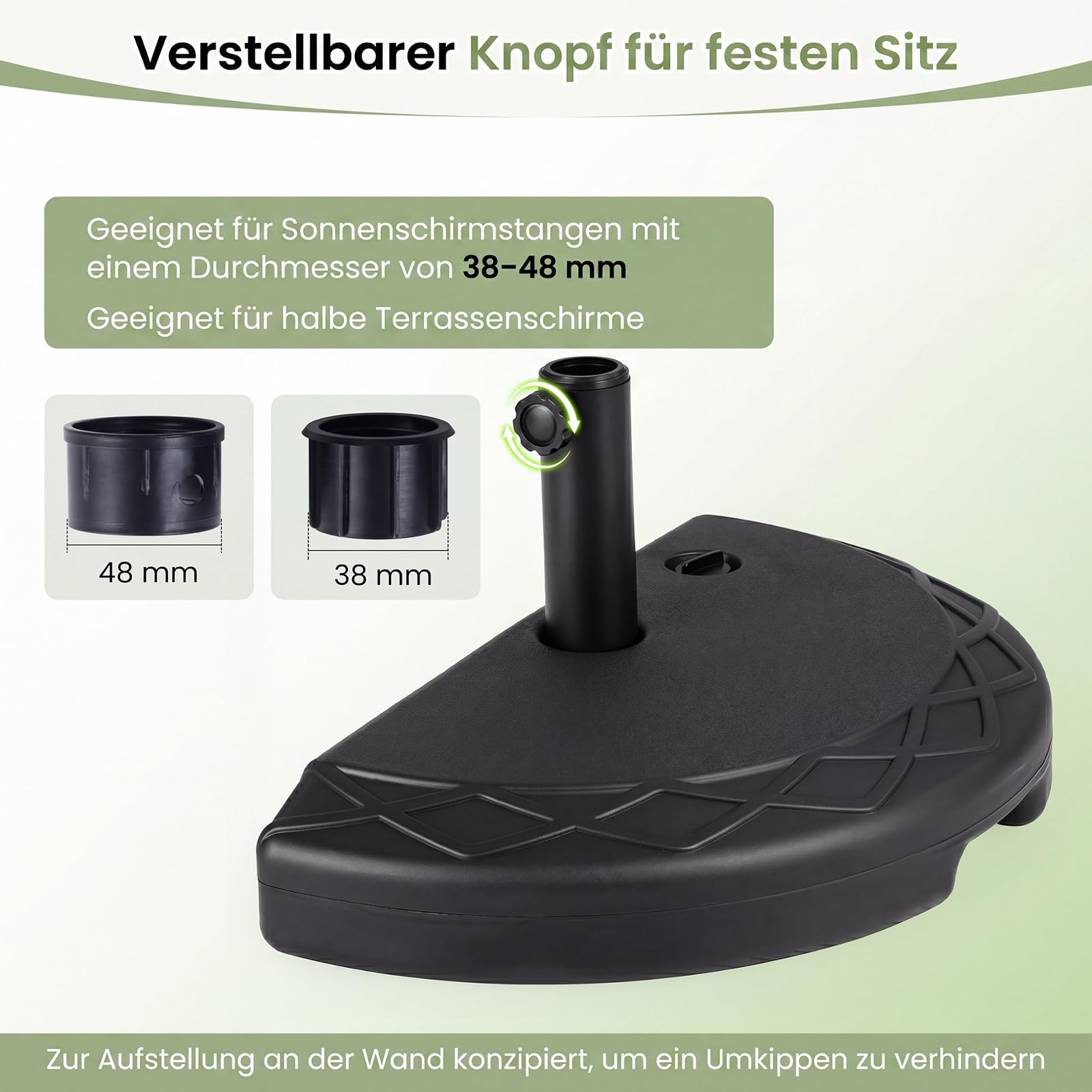 COSTWAY Sonnenschirmständer halbrund, 13 Liter / 18 kg befüllbar mit Wasser oder Sand, Schirmständer für Schirmstangen von 38/48 mm, Sonnenschirmfuß, Marktschirmständer, Sonnenschirm Ständer