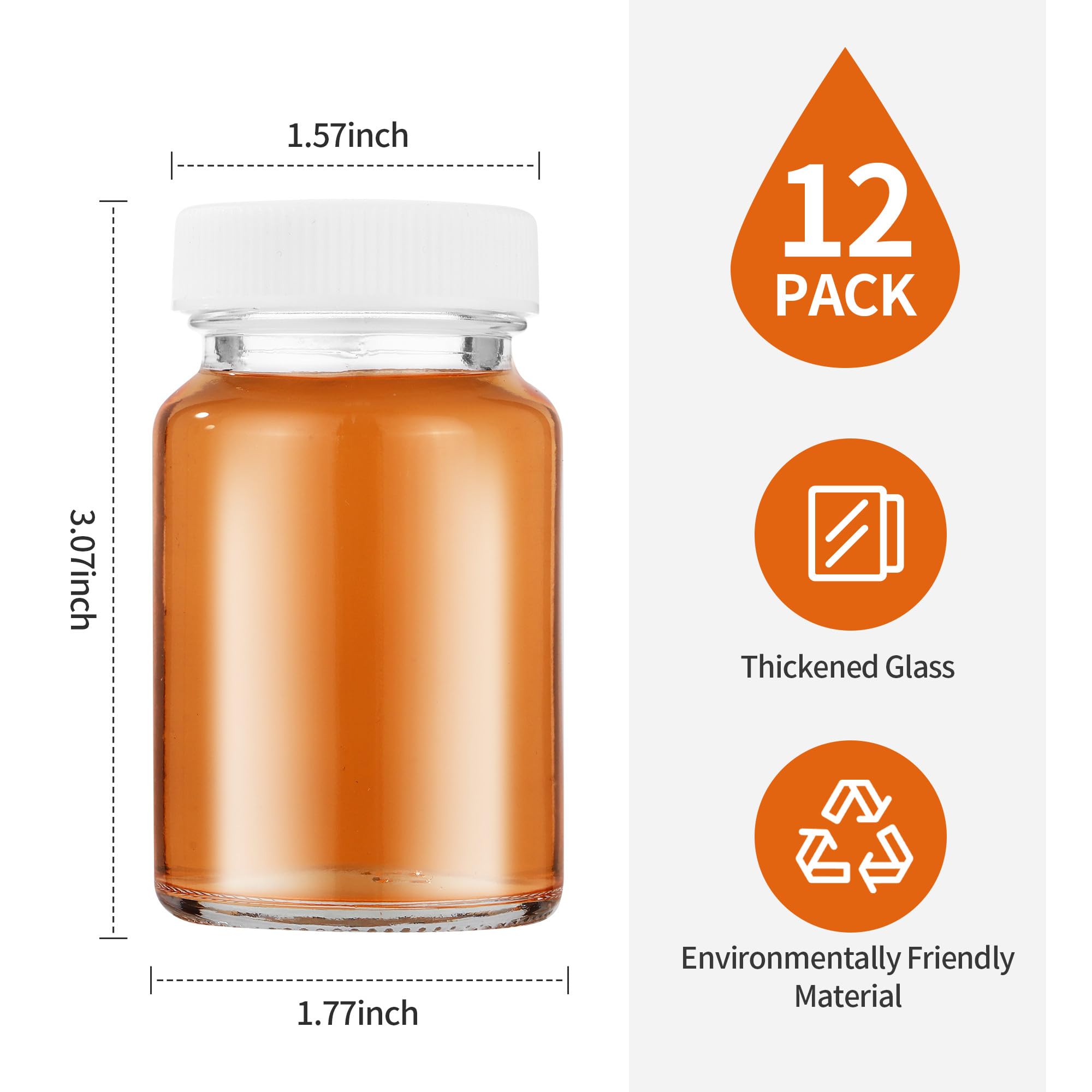 12 sztuk 60 ml butelek do napełniania, z pokrywką wielokrotnego użytku, małe szklane, mini szklane butelki, do soków owocowych, piwa imbirowego, napojów skoncentrowanych, alkoholowych