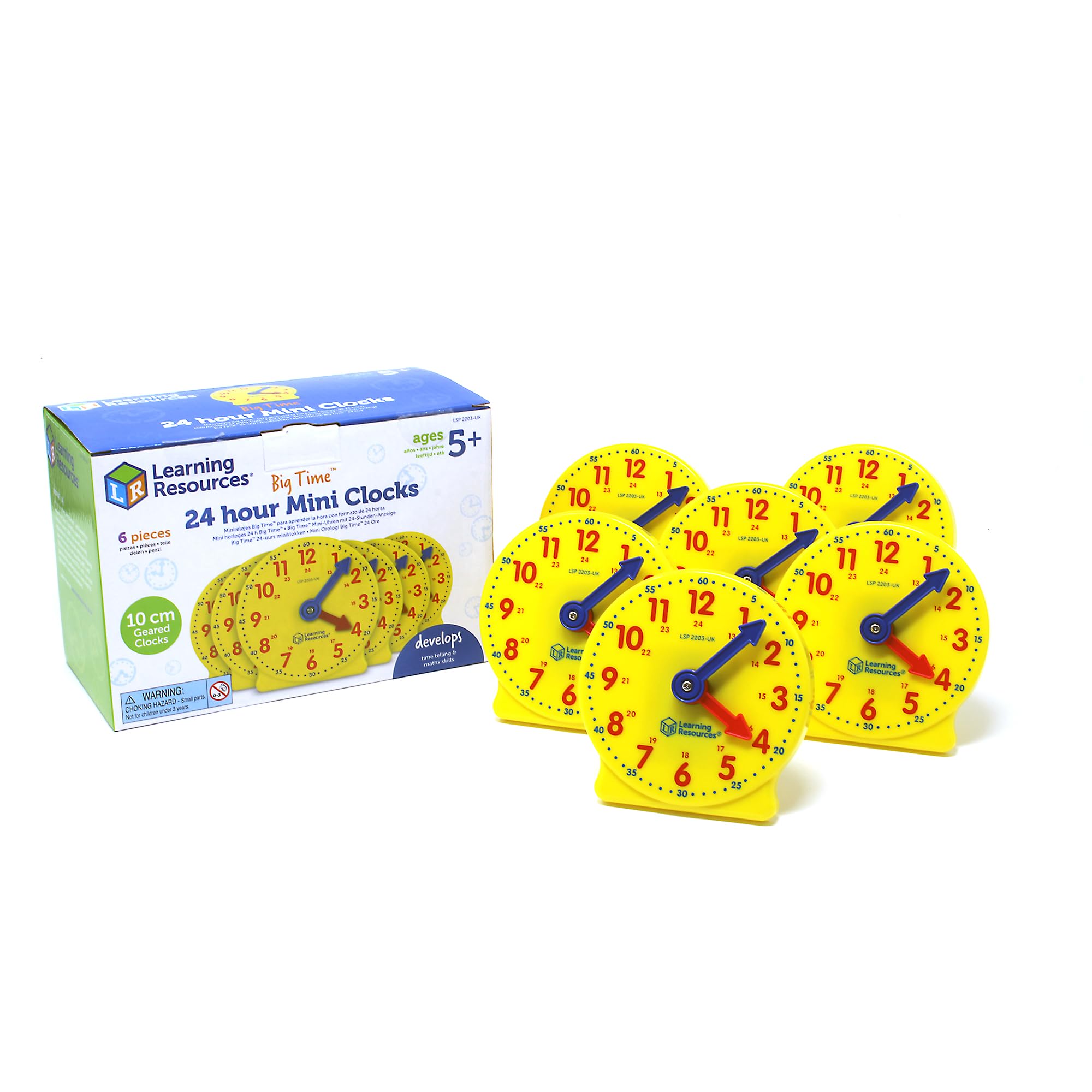 Learning Resources Big Time 24 Hour Mini Clocks, Ages 5+, Set of 6