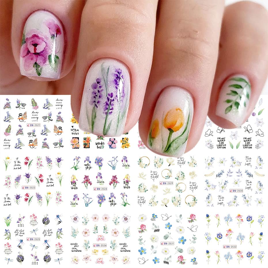 Soft Watercolor Flower Nail Art