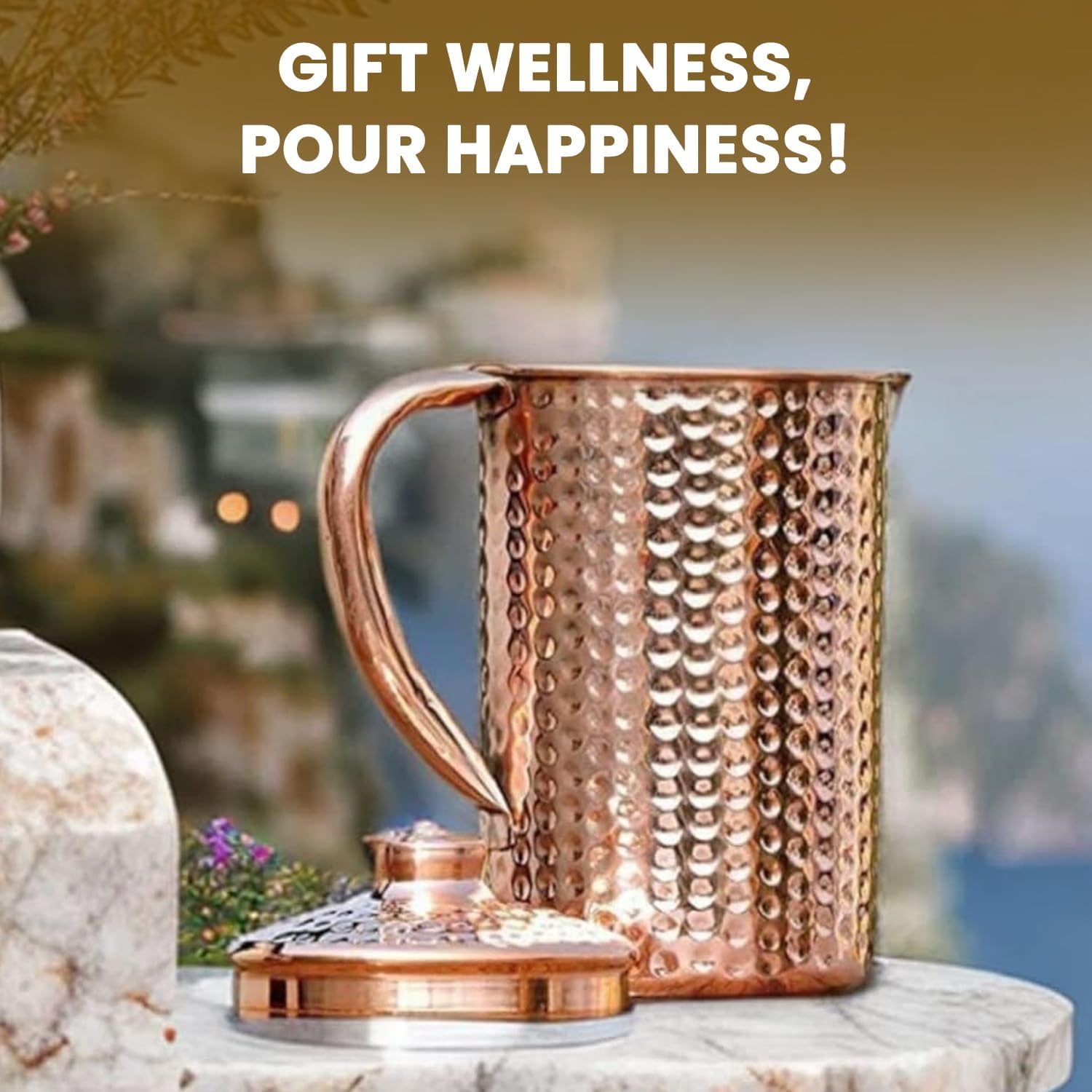 100% Pure Copper Pitcher 50.72 Oz / 1500 ml | Drinking Water Traditional Hammered Pitcher With Lid | Copper Jug Handle Water Bottle | Ayurveda Health Benefits | Serving Water in Daily Use - Image 5