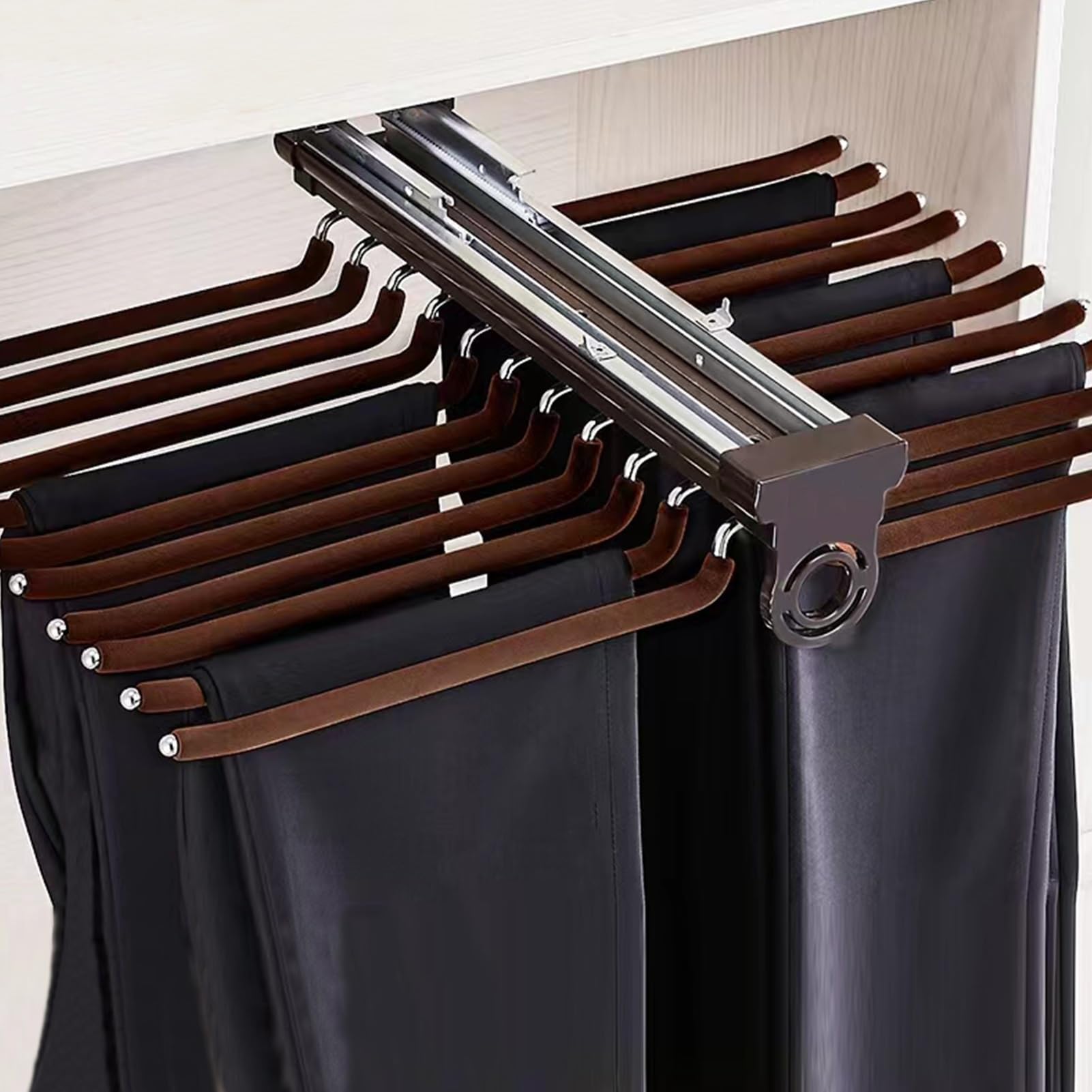 Tige de placard rétractable 38 kg en alliage d'aluminium et double rail de penderie coulissant