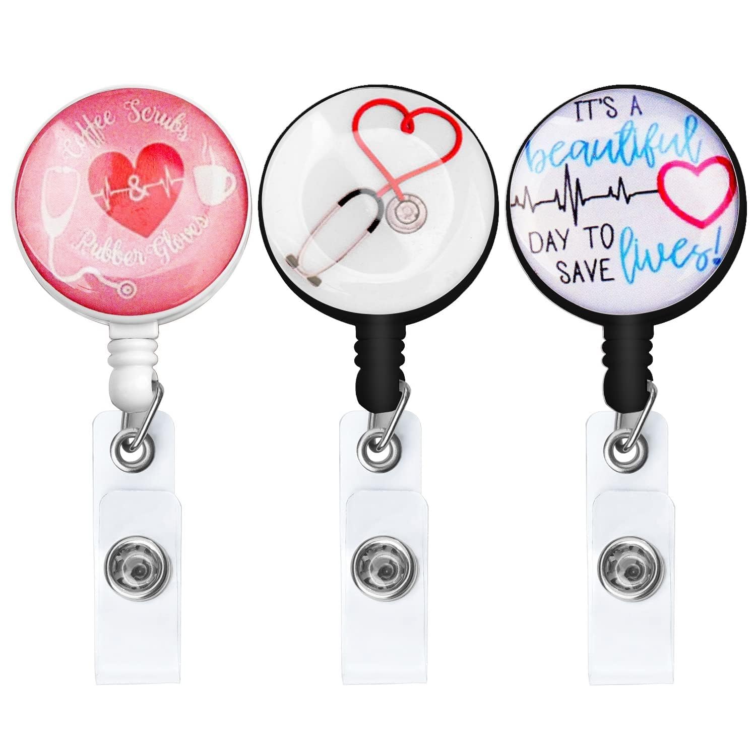 Nurse Badge Holder Reel, Retractable Badge Holder Alligator Clip Badge Holder Name Card Holder Office Worker Badge Holder Doctor Badge Holder Cute Badge Holder for Office Worker Doctor Nurse, 3 Pack
