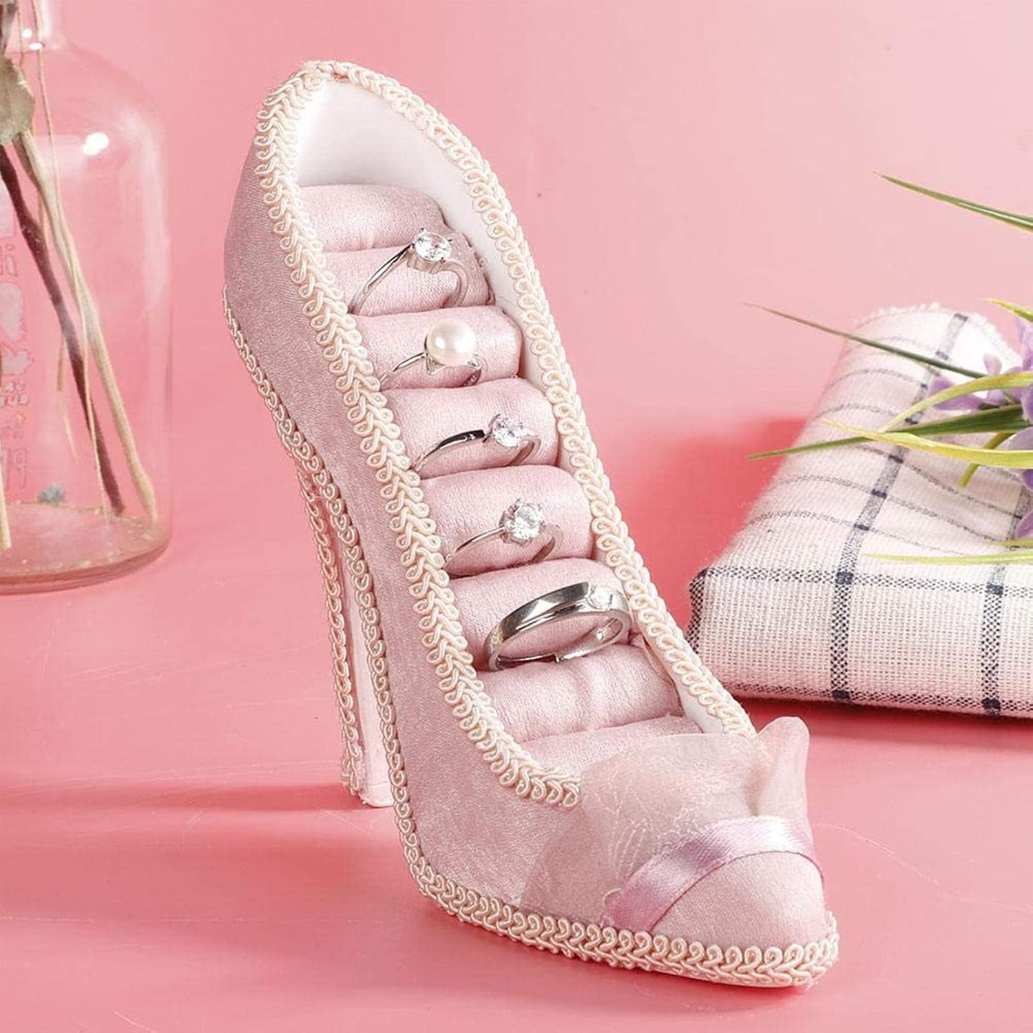 BestAlice Fashion Jewelry Display Stand, High Heeled Shoes Shaped Ring Holder, Earrings Necklace Ring Model Ring Rack Jewelry Display Holder Stand for Ear Stud Rings