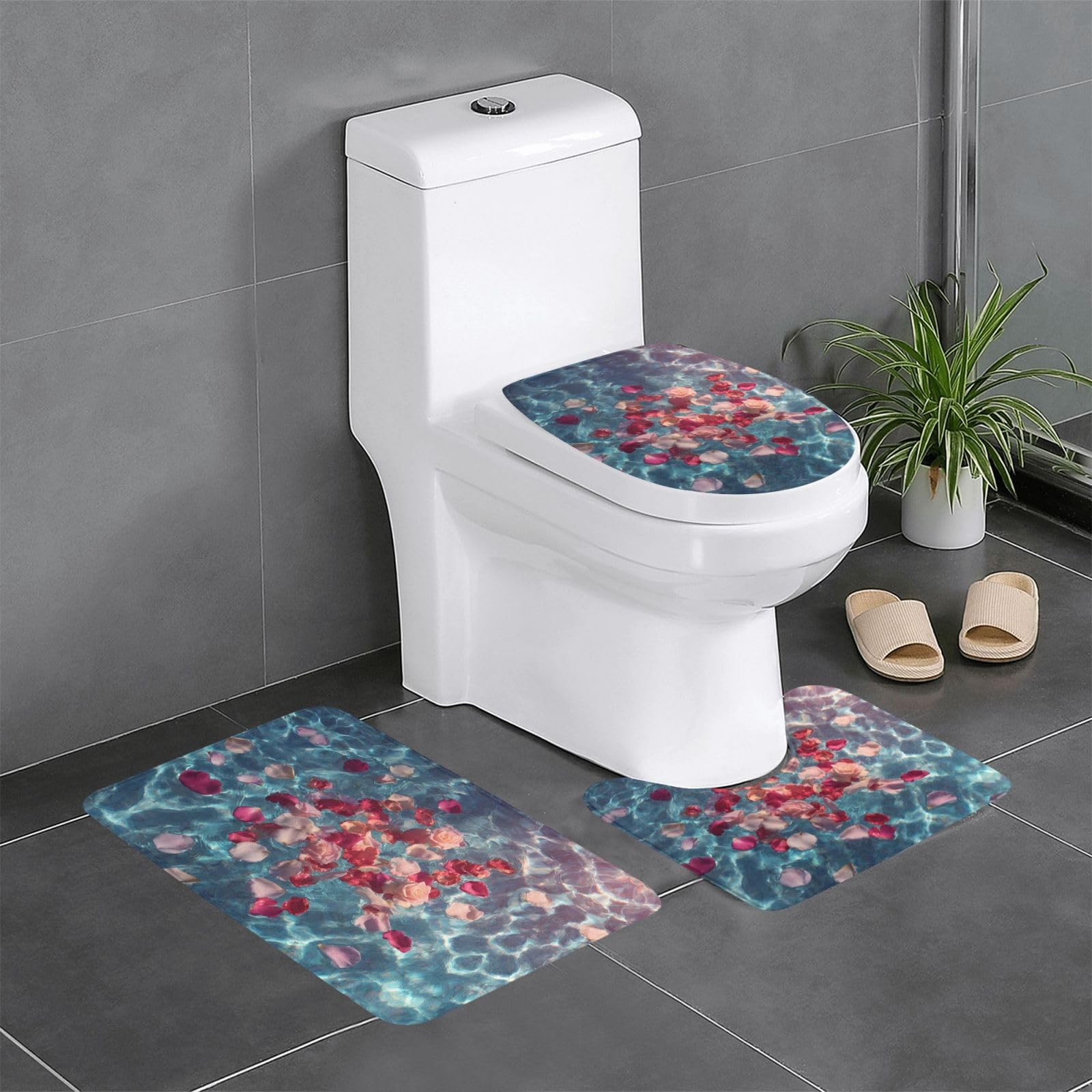 Tapis de salle de bain antidérapants évitant les glissades sur carrelage avec motif rose