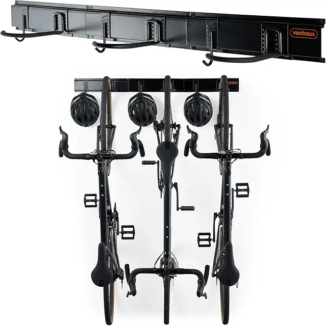 VonHaus Wall Mounted Bike Rack - Holds 3 Bikes & Helmets