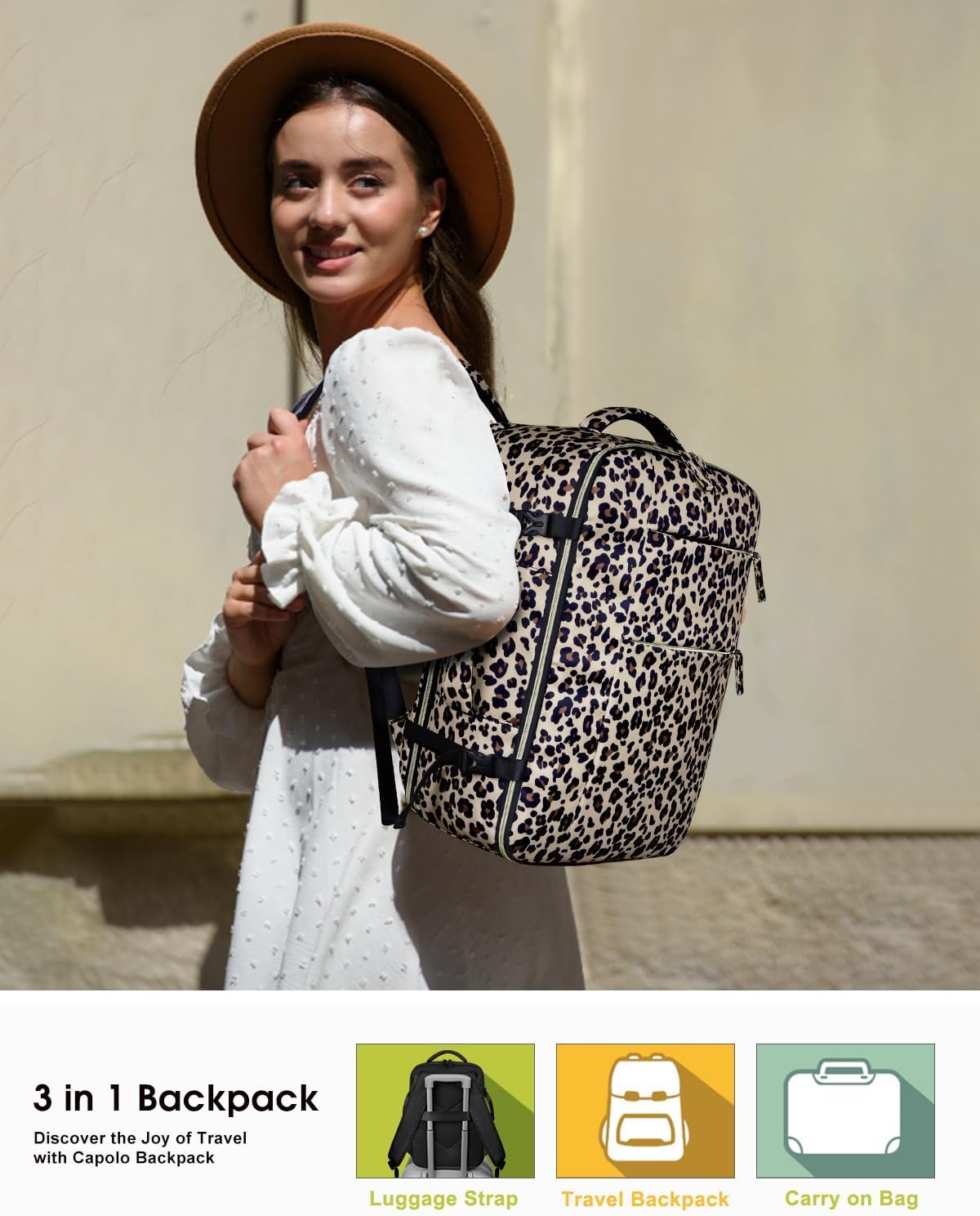 Capolo Travel Backpack for Women Men Waterproof Laptop Backpack Airlines Approved Carry On Backpack Bag Computer Bags for Business, Work, Traveling Fits 15.6 Inch Laptop(Leopard) - Image 2