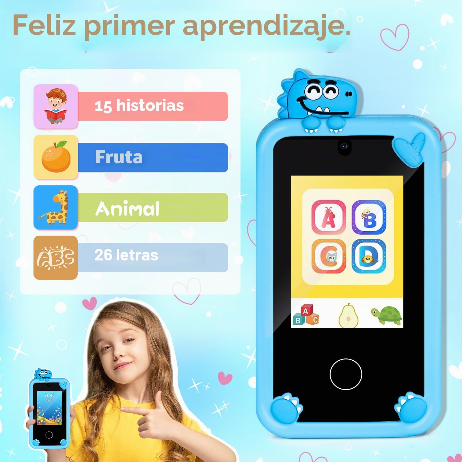 Fullove Regalos para niños: regalos para niños de 6 a 10 años, teléfono de aprendizaje para niños de 10 a 12 años, teléfono azul