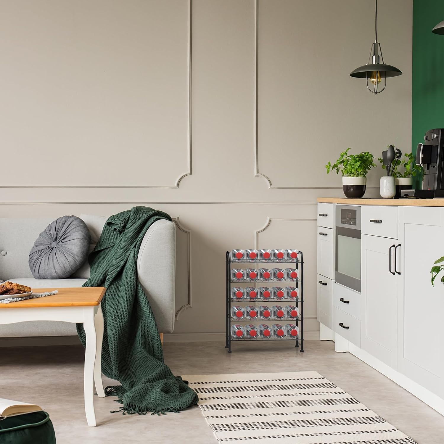 OYEAL Water Bottle Storage Rack 5 Tier Bottled Water Holder Organizer Freestanding Floor Beverage Soda Drink Stand Shelf for Kitchen Pantry Can Storage, Hold 30 Bottles, Black - Image 7