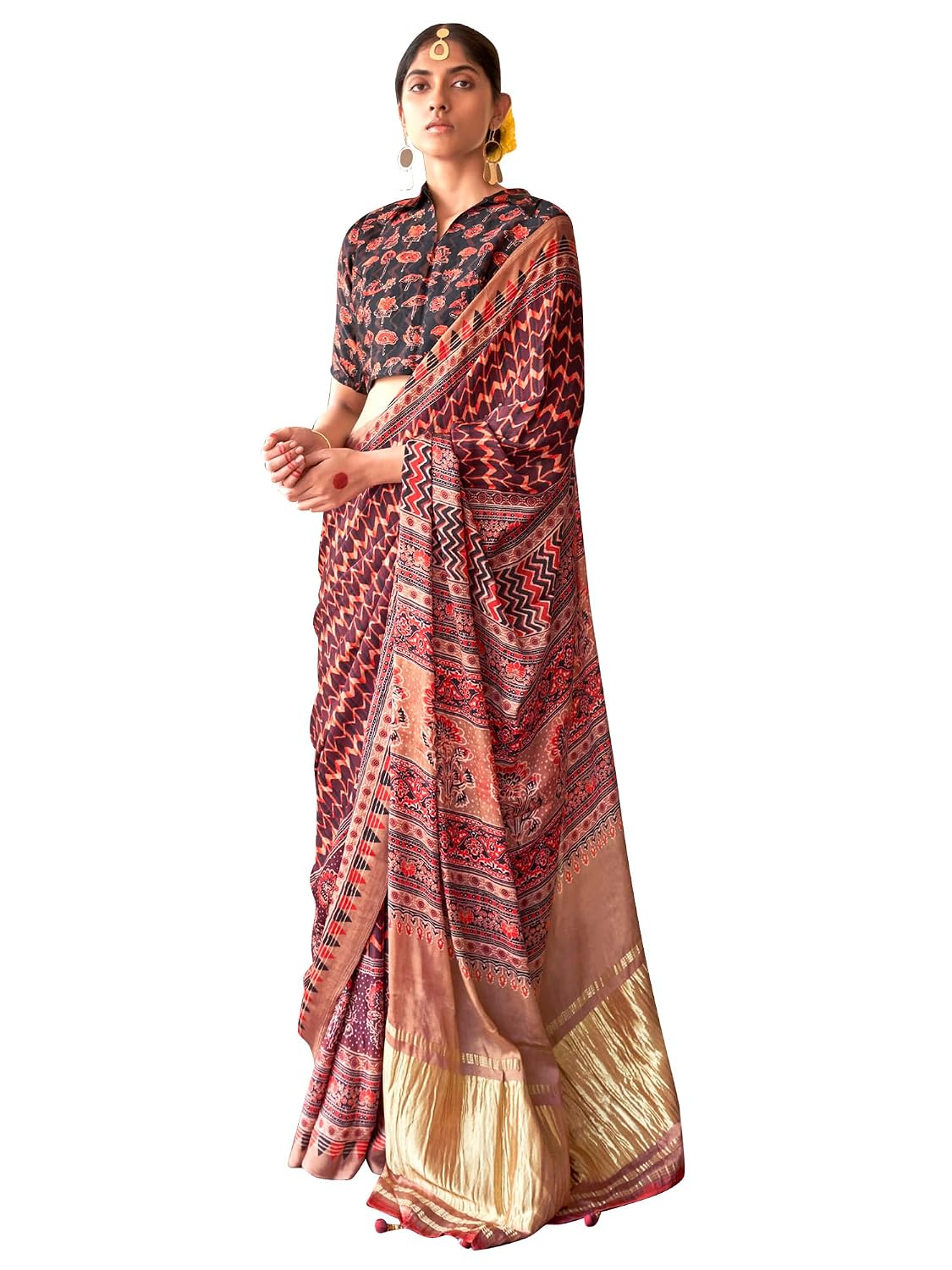 AKHILAM Women's Multicolor Viscose Silk Ajrak Printed Saree With Unstitched Blouse (SURTAL101_HS_Parent) - Review, Price and Buying Guide