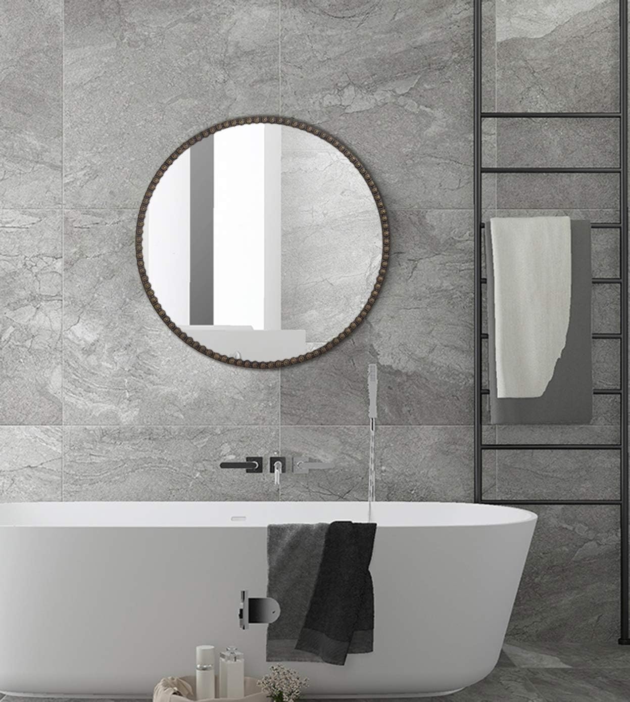 LEVE Modern Round Bathroom Mirror Antique Metal Frame Mirror Wall Mounted Bedroom Mirrors (24" Metal Frame)