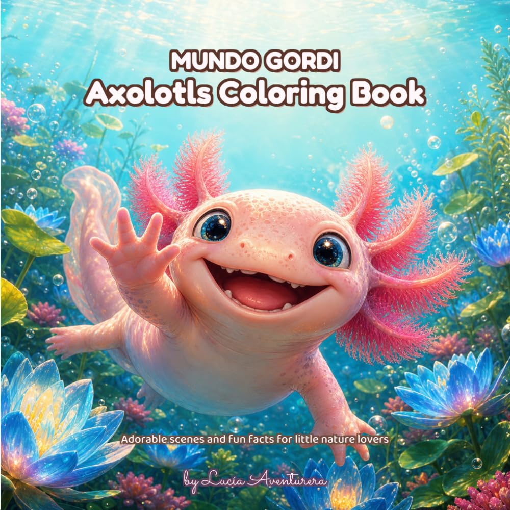 Axolotls coloring book: Adorable scenes and fun facts for little nature lovers (Mundo gordi)
