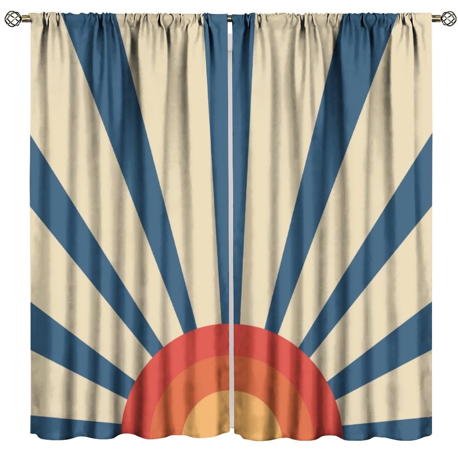 Hippie 70s Sun Curtains Mid Century Vintage Sunrise Rainbow Blackout Window Treatment for Living Room Bedroom Kitchen Decor Window Drapes 41" W X 44.5