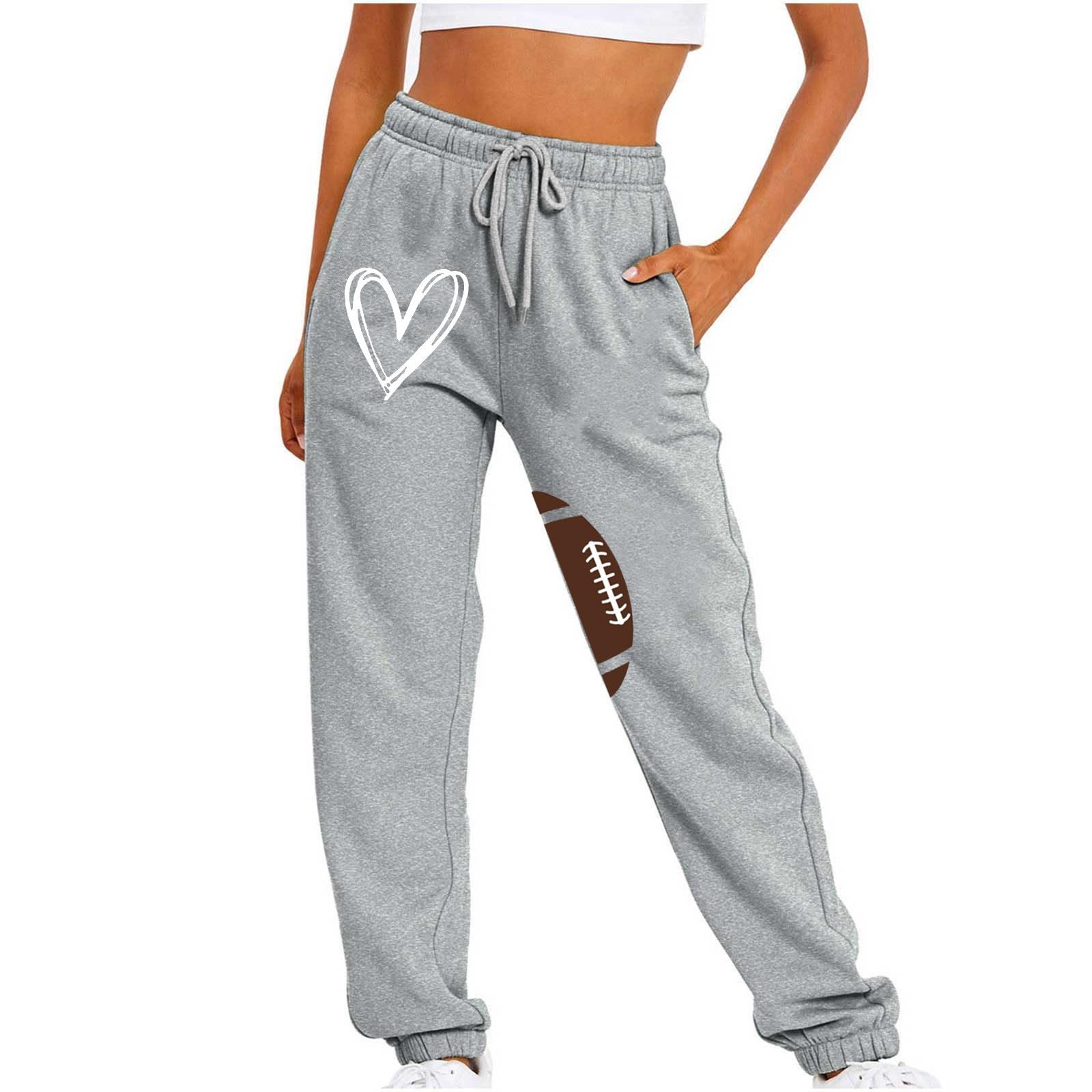 Mitankcoo Joggers for Women Sweatpants Pockets Lounge Pants Running Workout Heart and Baseball Graphic Fuzzy Trousres