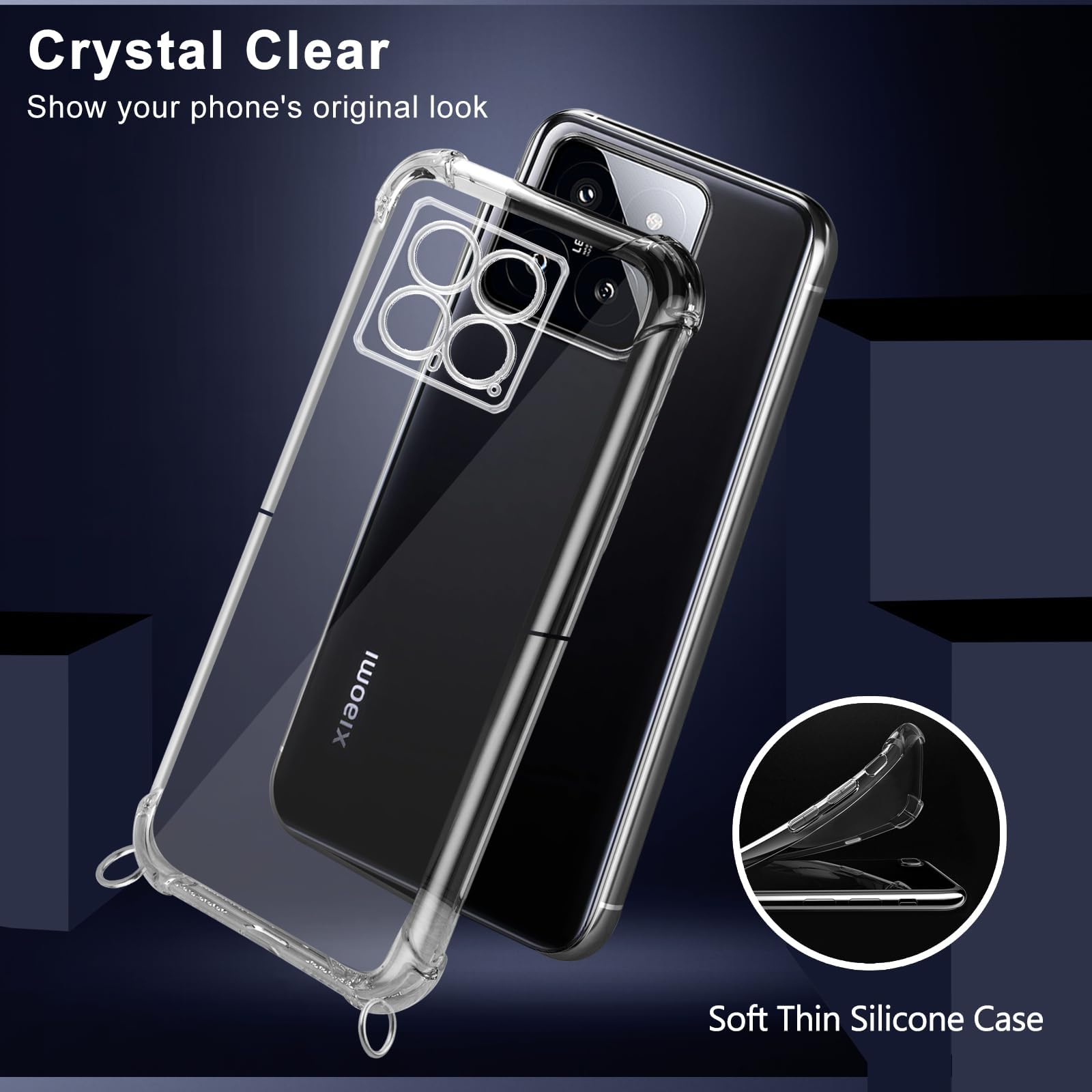 Custodia Con Cordino Per Xiaomi 14, Cover A Tracolla Trasparente In Silicone Morbido Con Laccetto Regolabile 150cm - Protezione Antiurto - Nero - 5
