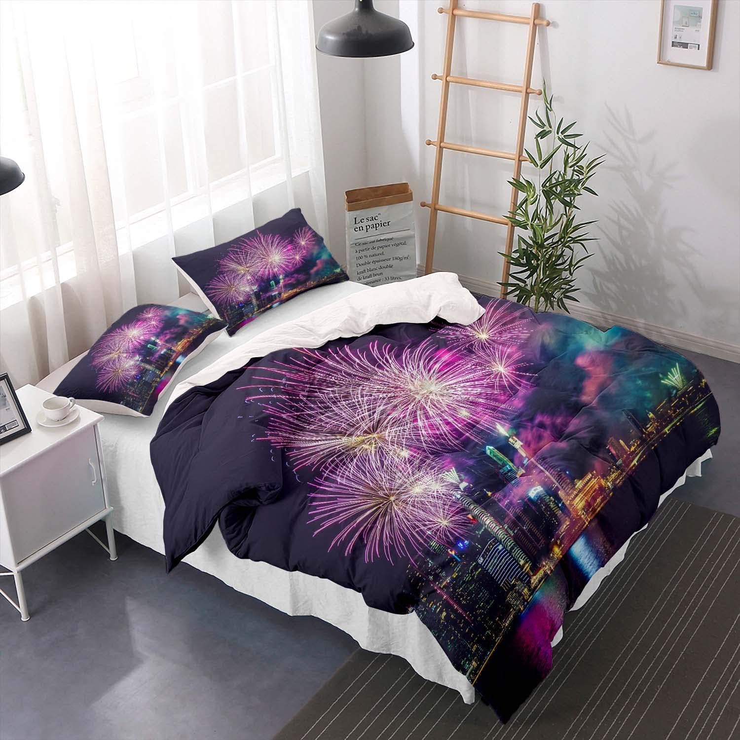 HATEGE Housse de Couette 220x240 Forêt de Cascades Paysage Nocturne de New York Parure de Lit