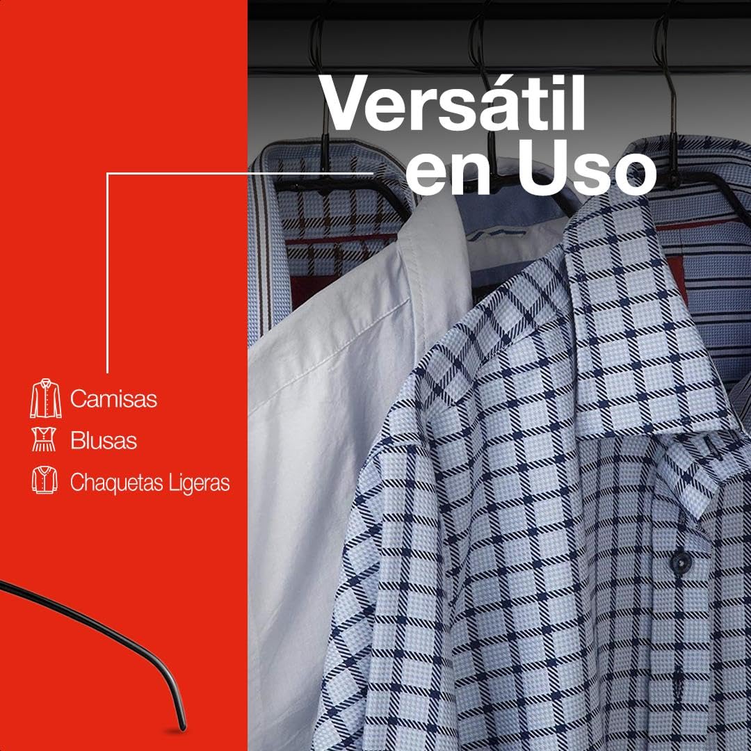 MAWA Perchas Light, Set de 50 Perchas Ahorra Espacio y Antideslizantes, Ideales para Camisetas, Tops y Suéteres Ligeros, Gancho Giratorio 360°, 40 cm, Platedo