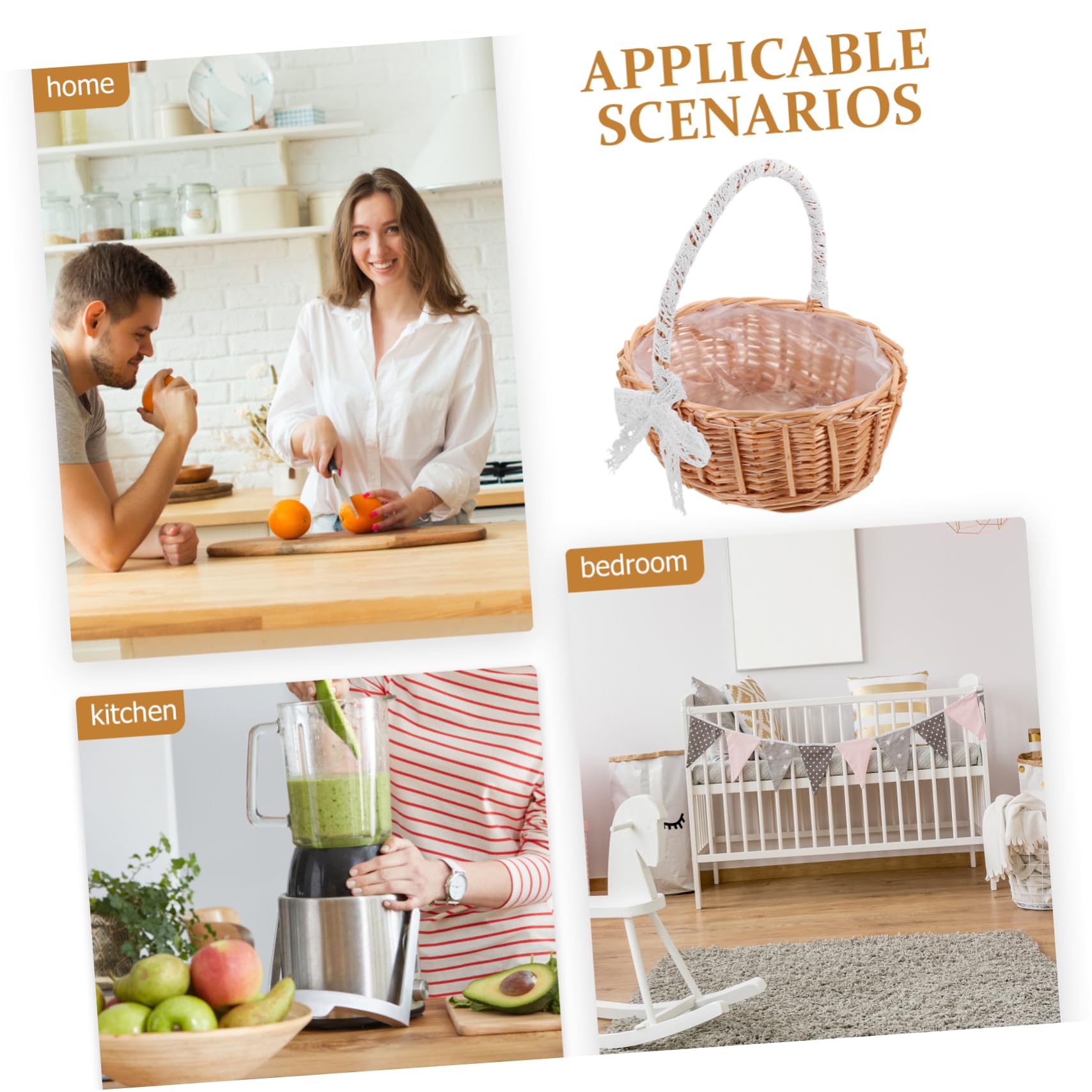 DOITOOL Lace Design Container Portable Storage Bins Wicker Basket Handle Handmade Basket Stylish Beautiful