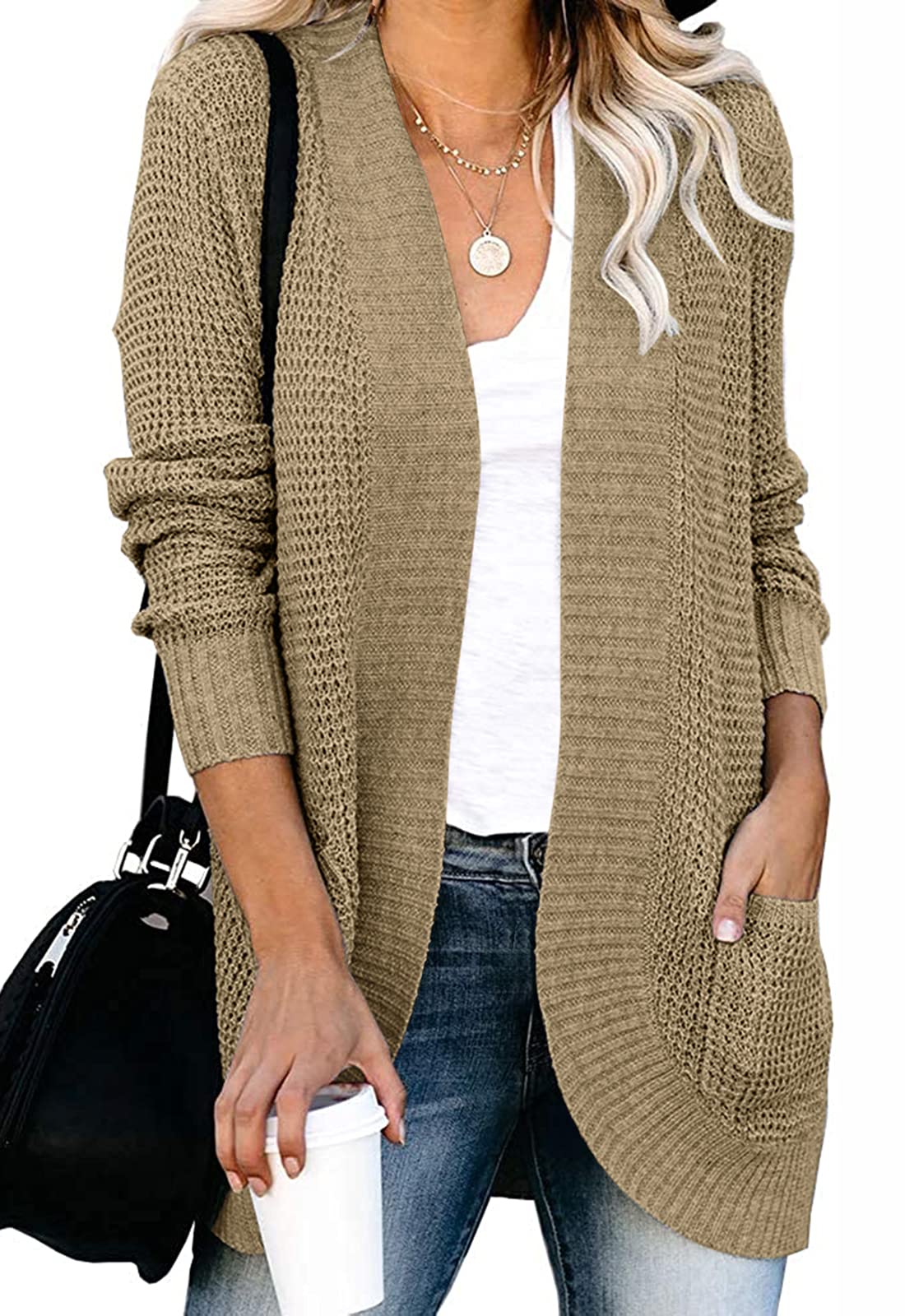 ZESICAWomen's 2024 Fall Winter Long Sleeve Open Front Casual Lightweight Soft Knit Cardigan Sweater Outerwear