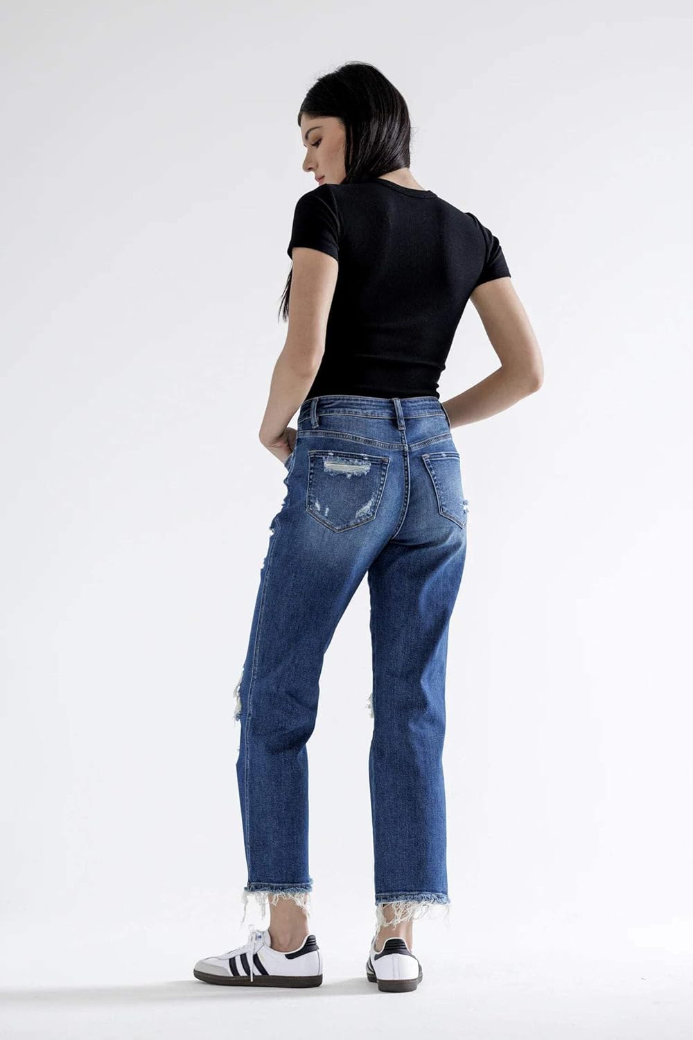 Mica Denim - High-Rise Heavily Distressed Straight Crop Jeans (27.5" Inseam) - MDP-T3014M - Includes Official Tag