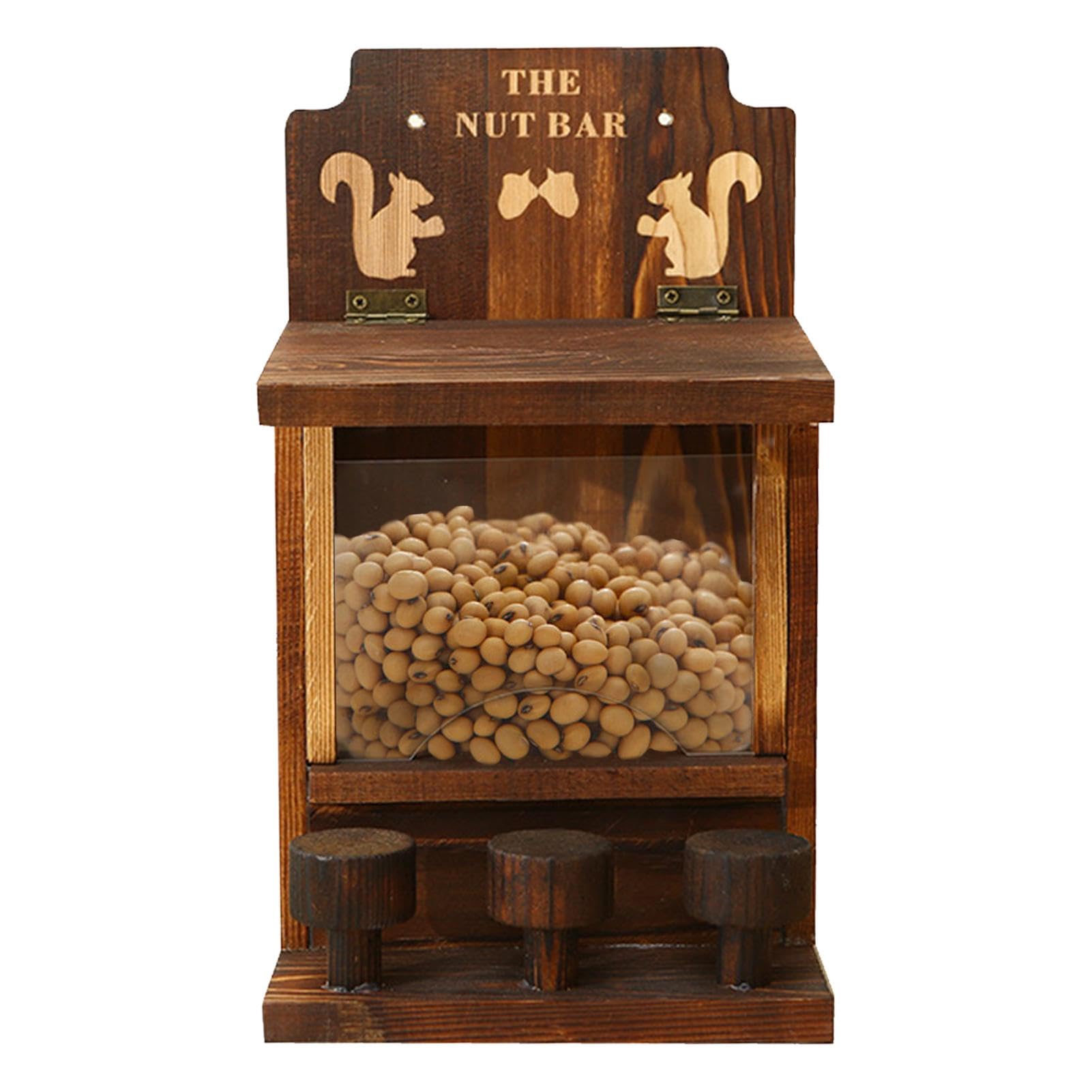 Wooden Squirrel Feeder Box, Squirrel Food House With A Cup, Lift-Up Lid Chipmunk Feeder Station For Backyard And Garden